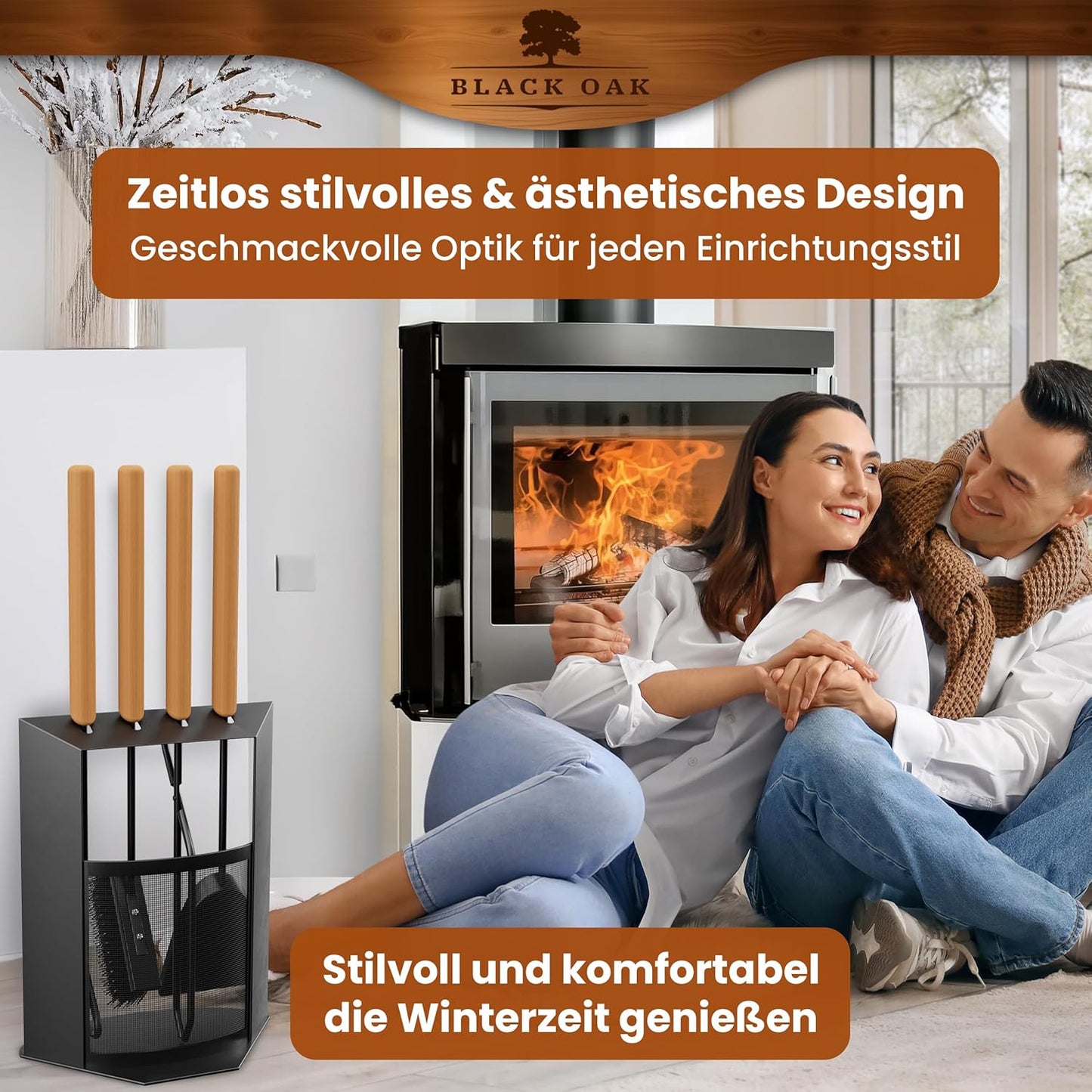 Kaminbesteck-Set Davos mit Lederhandschuh 5-teilig, Kaminbesteck + Handschuh