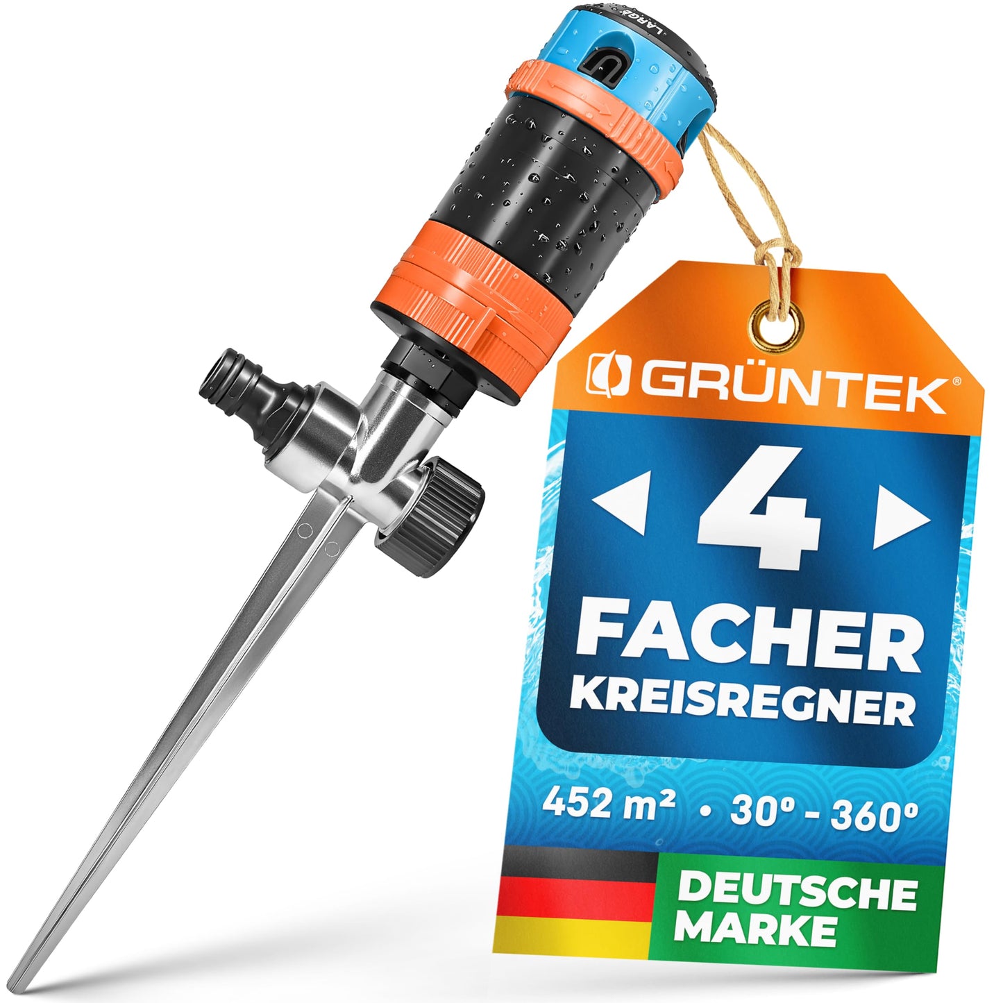 Multifunktions-Kreisregner mit Sektoreinstellung, 4 Strahlarten, bis 452 m²