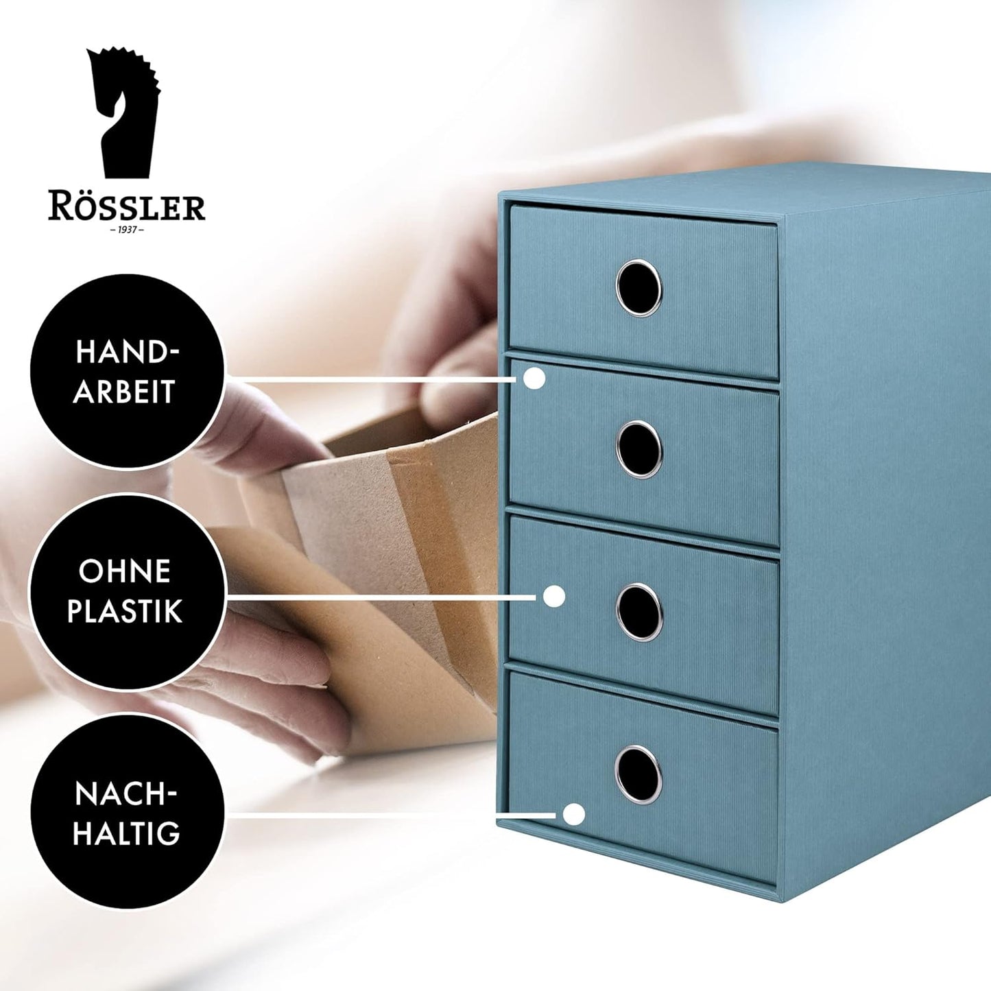 Schubladenbox mit 4 Schubladen, Denim