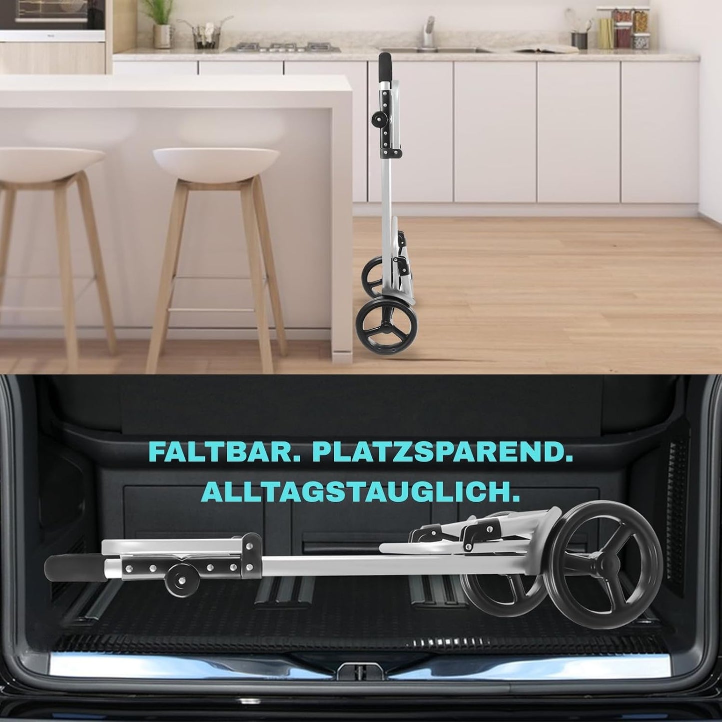 Ergonomischer, klappbarer 3-in-1 Einkaufswagen mit 56L Tasche, Dunkelgrau