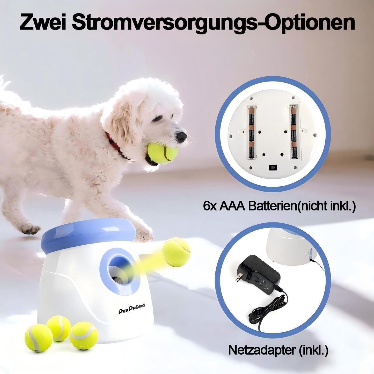 Automatischer Hunde-Ballwerfer mit 3 Tennisbällen, Klein Ballwerfer Blau