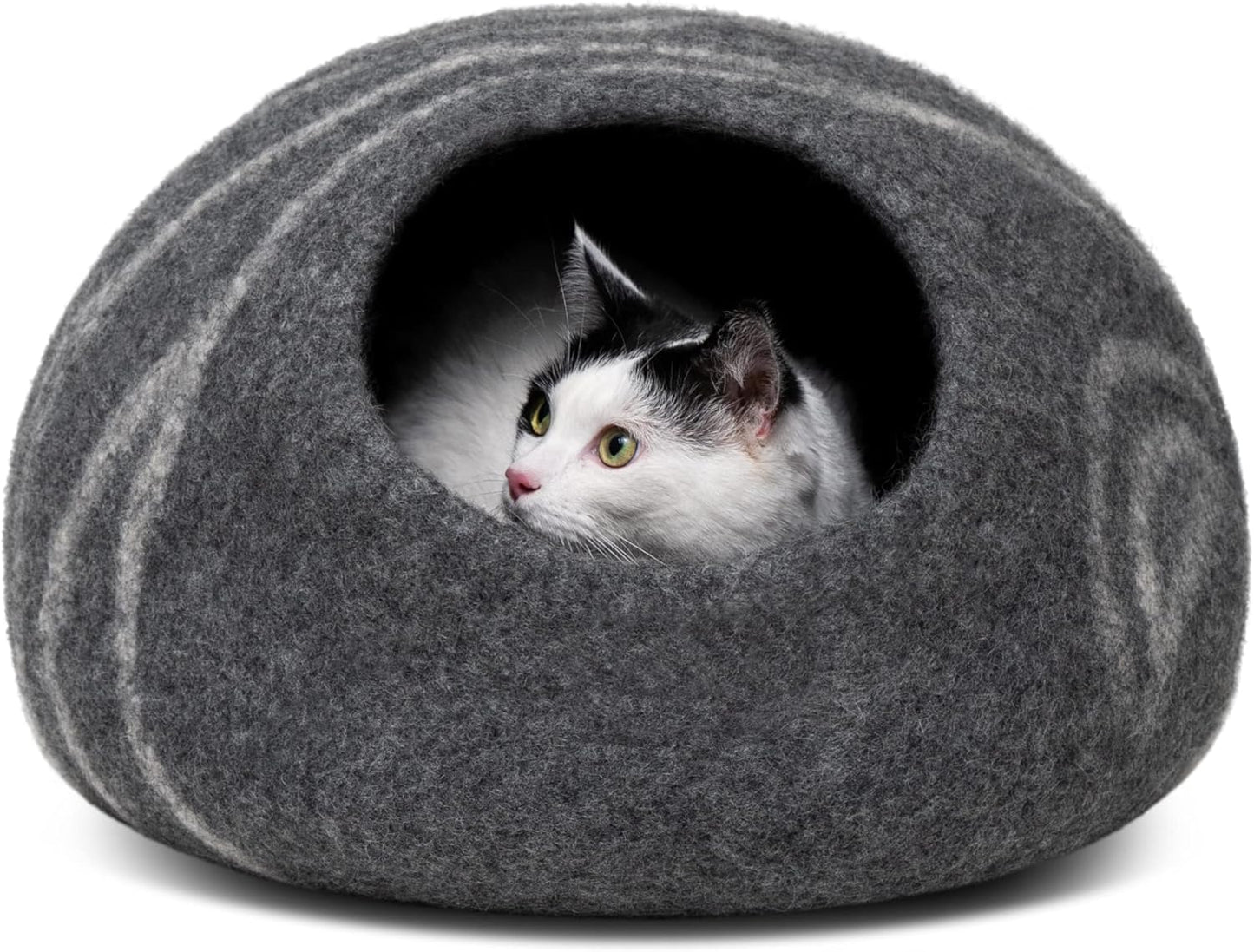 Handgefilztes Katzenbett aus Merinowolle, Dark Grey L