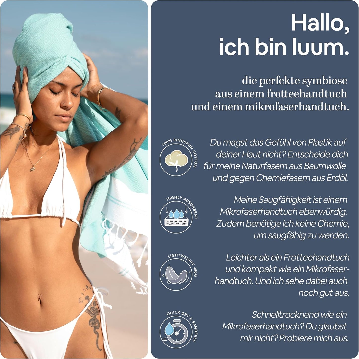 Saunahandtuch 95x200cm aus Baumwolle, Single [95x200] Mint - 200