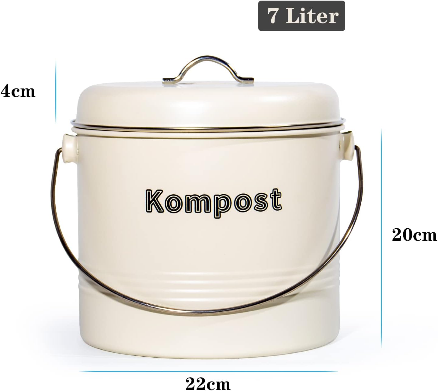 Retro Biomülleimer mit Aktivkohlefilter, Mattbeige