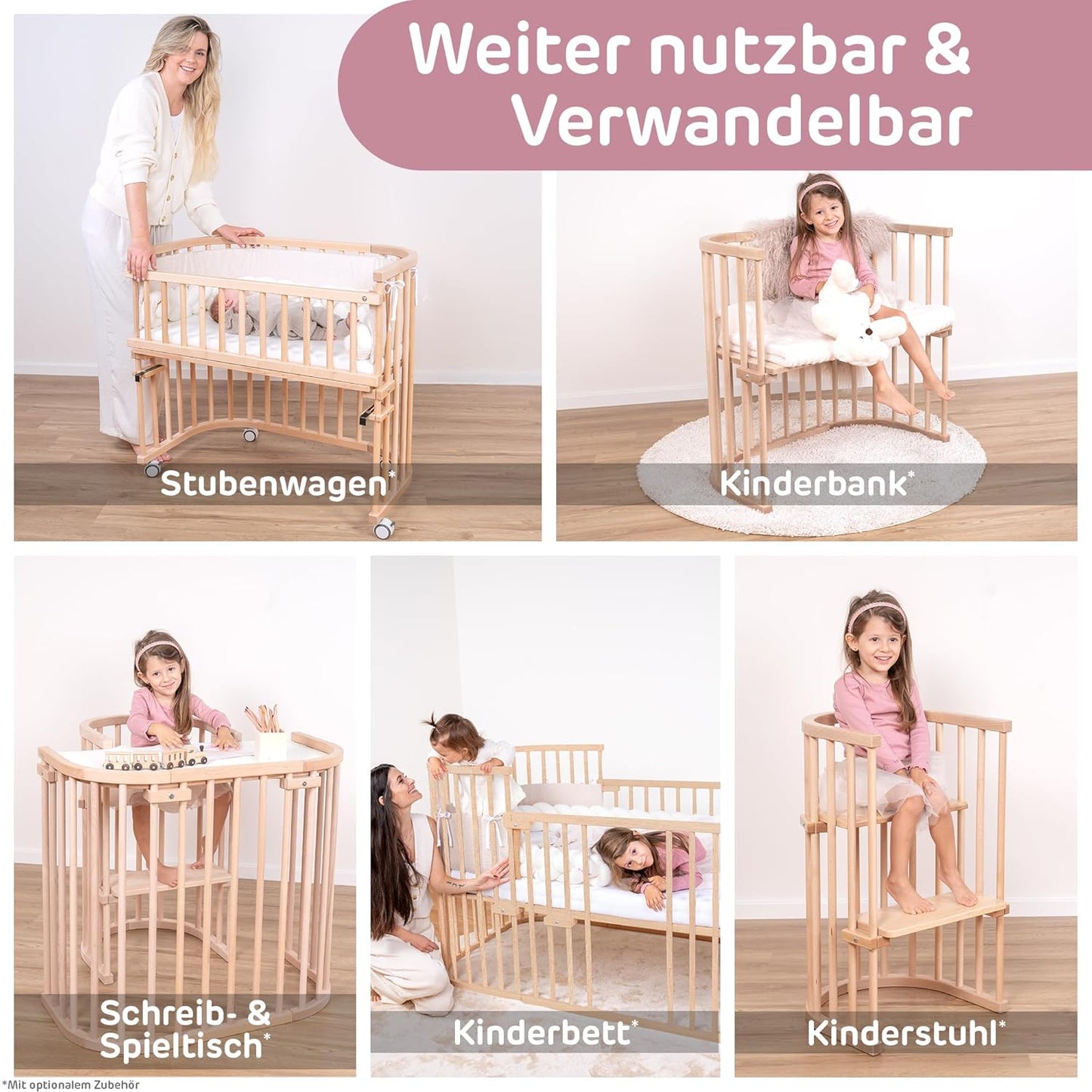 Maxi Comfort Plus Beistellbett, Natur Lackiert ; 96L x 56.5B x 79H cm ; Ohne Matratze
