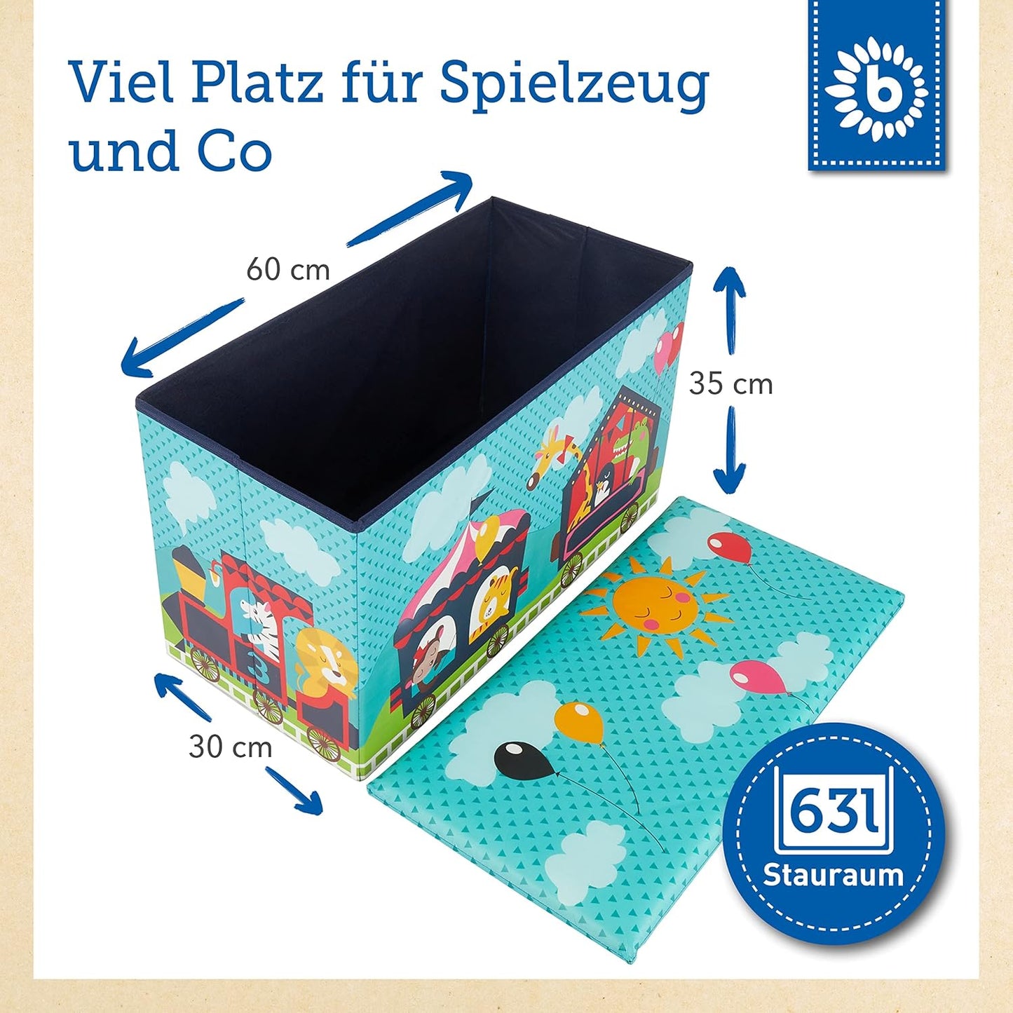 Faltbare Aufbewahrungsbox mit Sitzfunktion, Zirkus