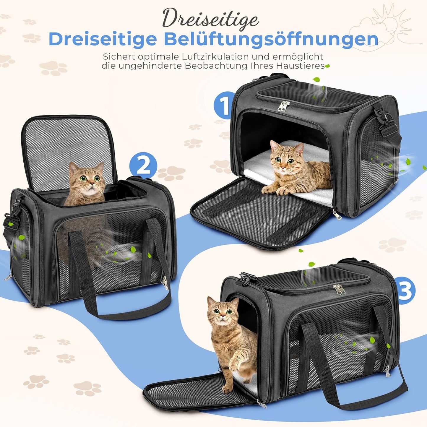 Faltbare Haustier Tragetasche bis 5kg, 43 x 28 x 28cm Dunkelgrau