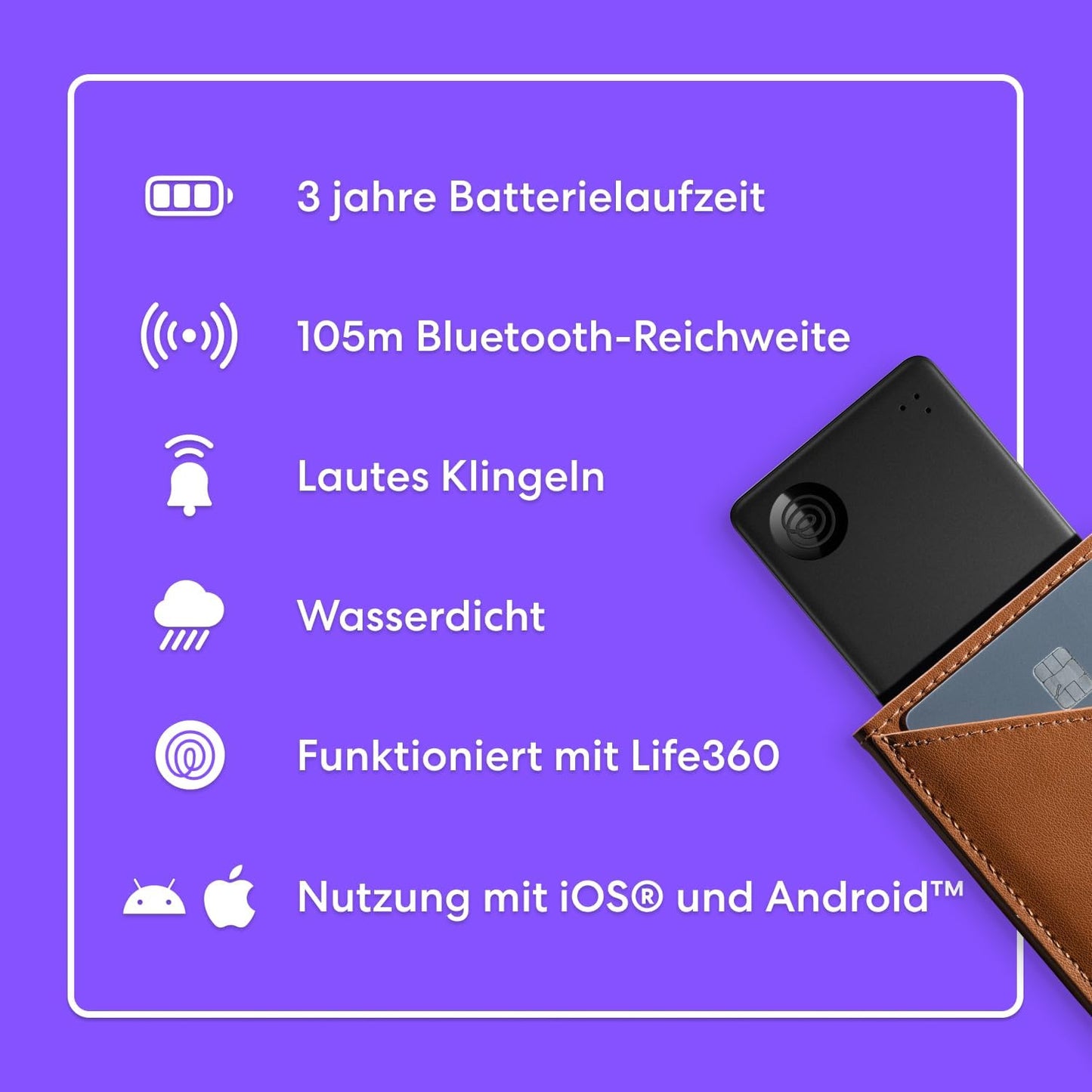 Slim - Bluetooth-Tracker, Slim Schwarz, 1er-Pack