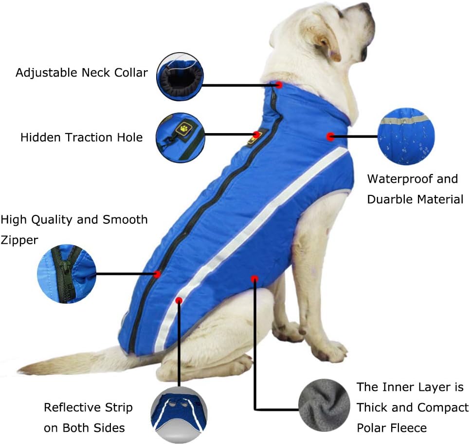 Wasserdichter Winter-Hundemantel mit Fleecefutter, Blau 3XL