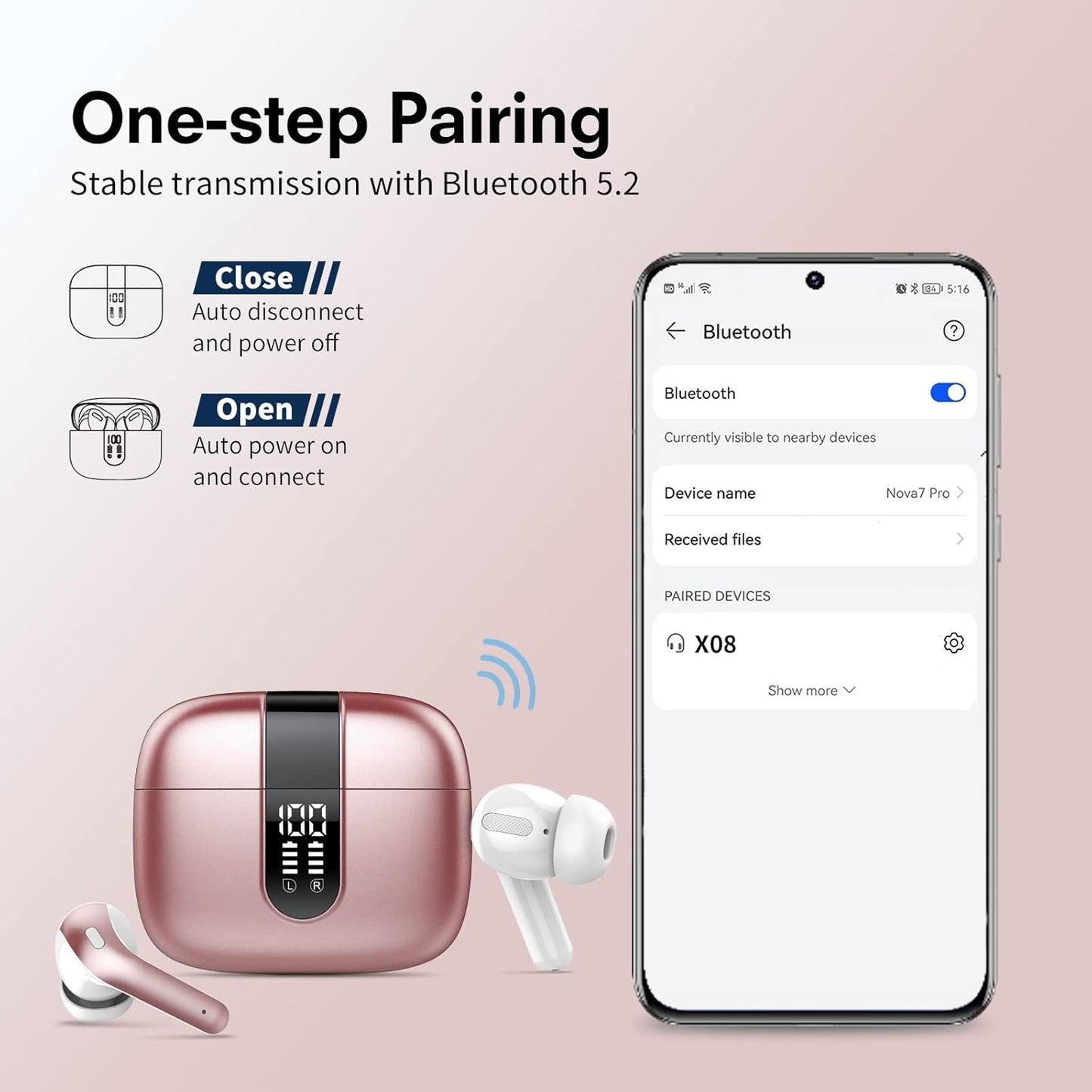 Bluetooth-Kopfhörer X08, roségold
