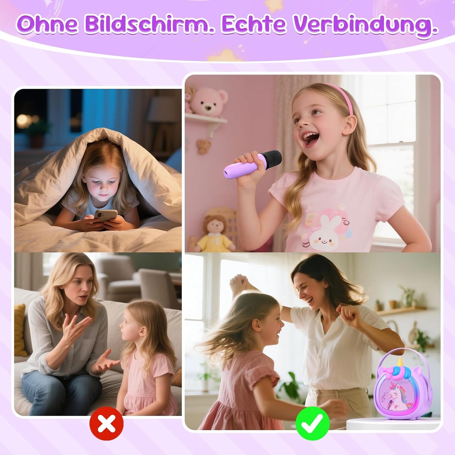 Kinder-Karaoke-Maschine mit 2 Mikrofonen, Lila