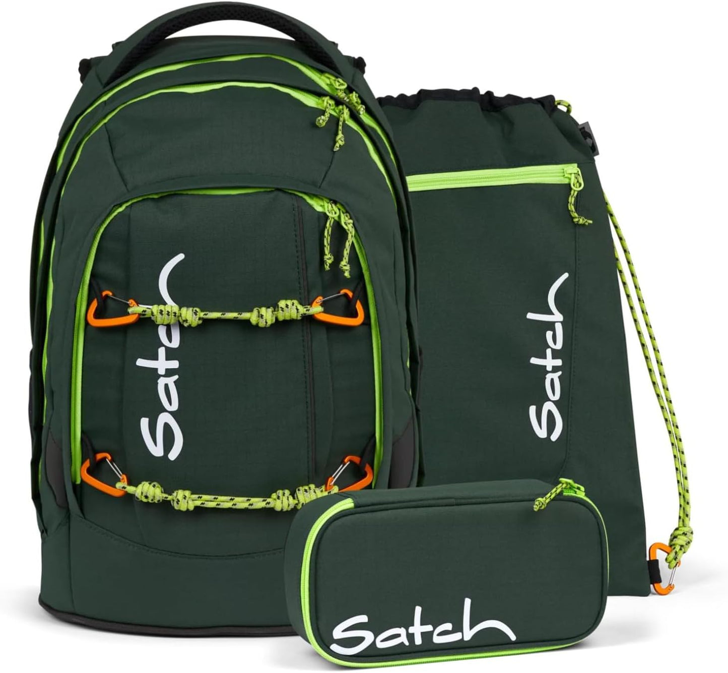 Ergonomisches Schulrucksack-Set (4-teilig) ab 5. Klasse, Green Explorer Set - Dunkelgrün Einheitsgröße