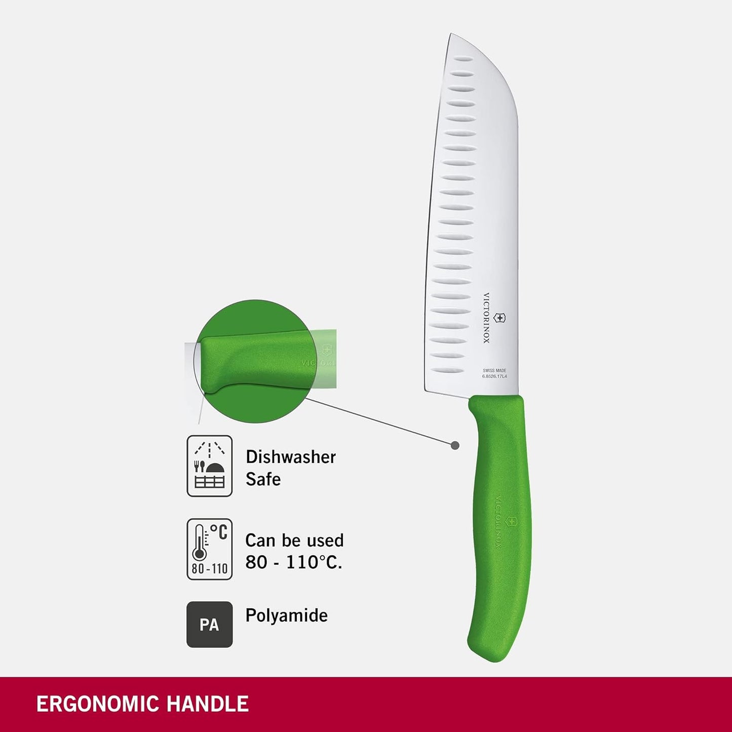 Swiss Classic - Santokumesser mit Kullenschliff, Grün Blister-Verpackung Single