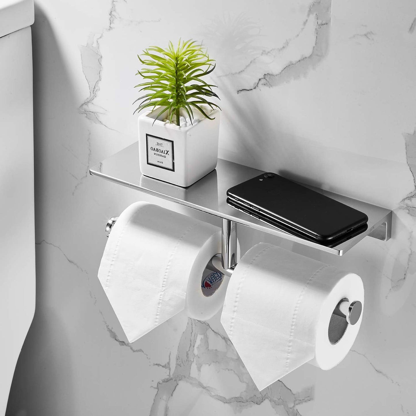 Doppelrollen-Toilettenpapierhalter mit Ablage, Doppel-toilettenpapierhalter Messing Chrom