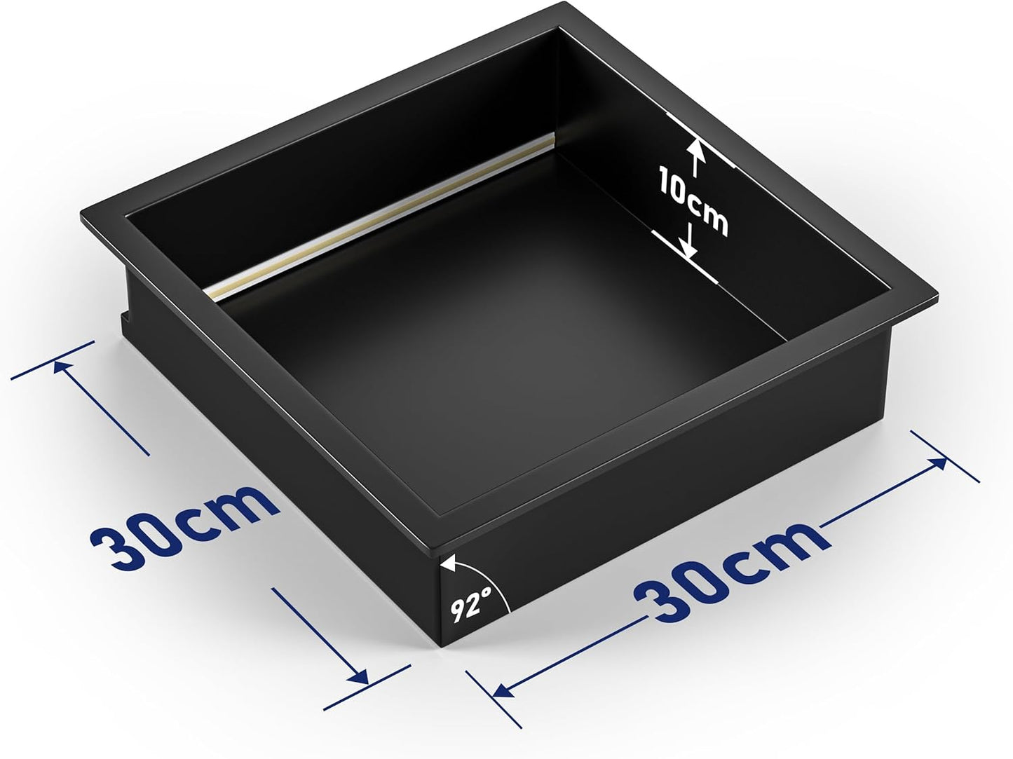 Wandnische Dusche mit LED-Licht, Edelstahl, 30x30 cm, Schwarz 30 x 30 x 10 cm