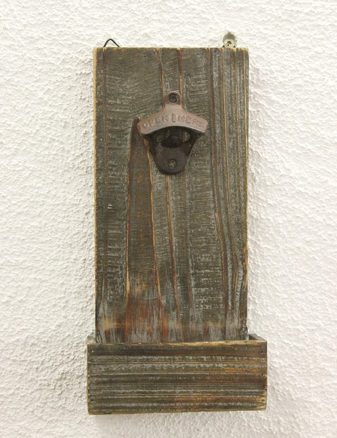 Wandflaschenöffner mit Kronkorkenbehälter