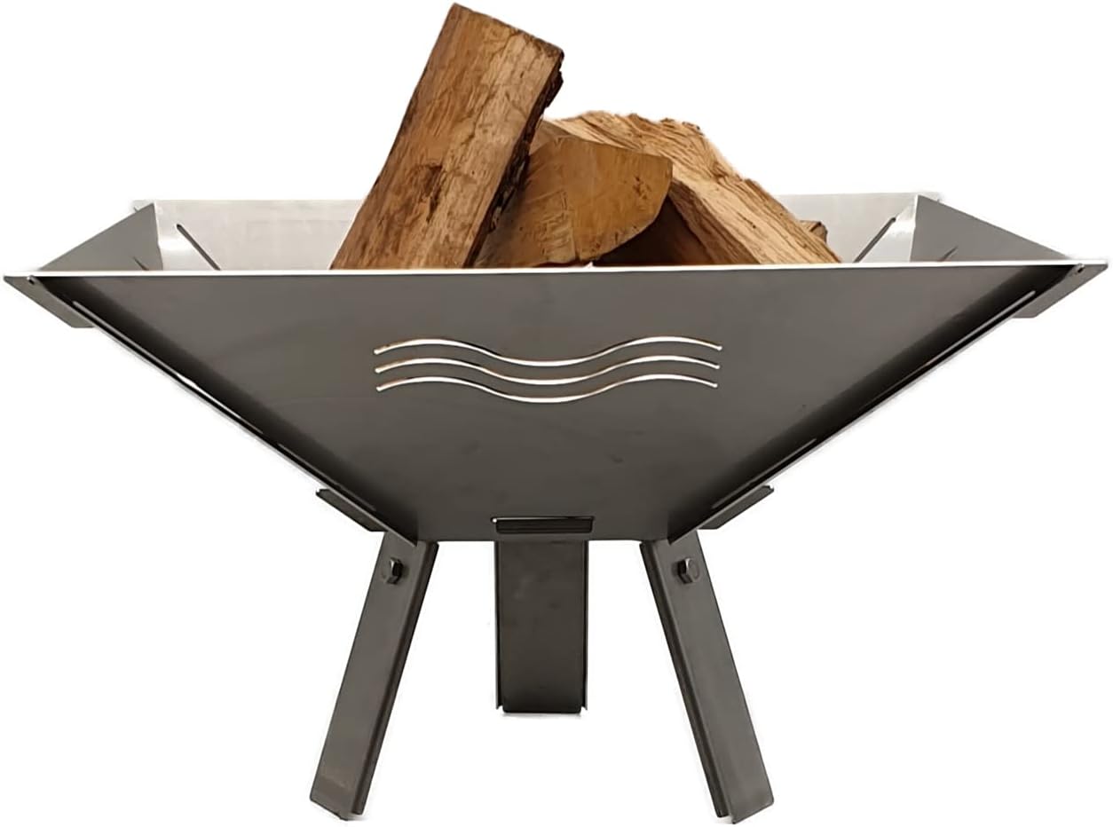 Steckbare Feuerschale mit Wellenmotiv, Motiv Welle Edelstahl mit Fuss