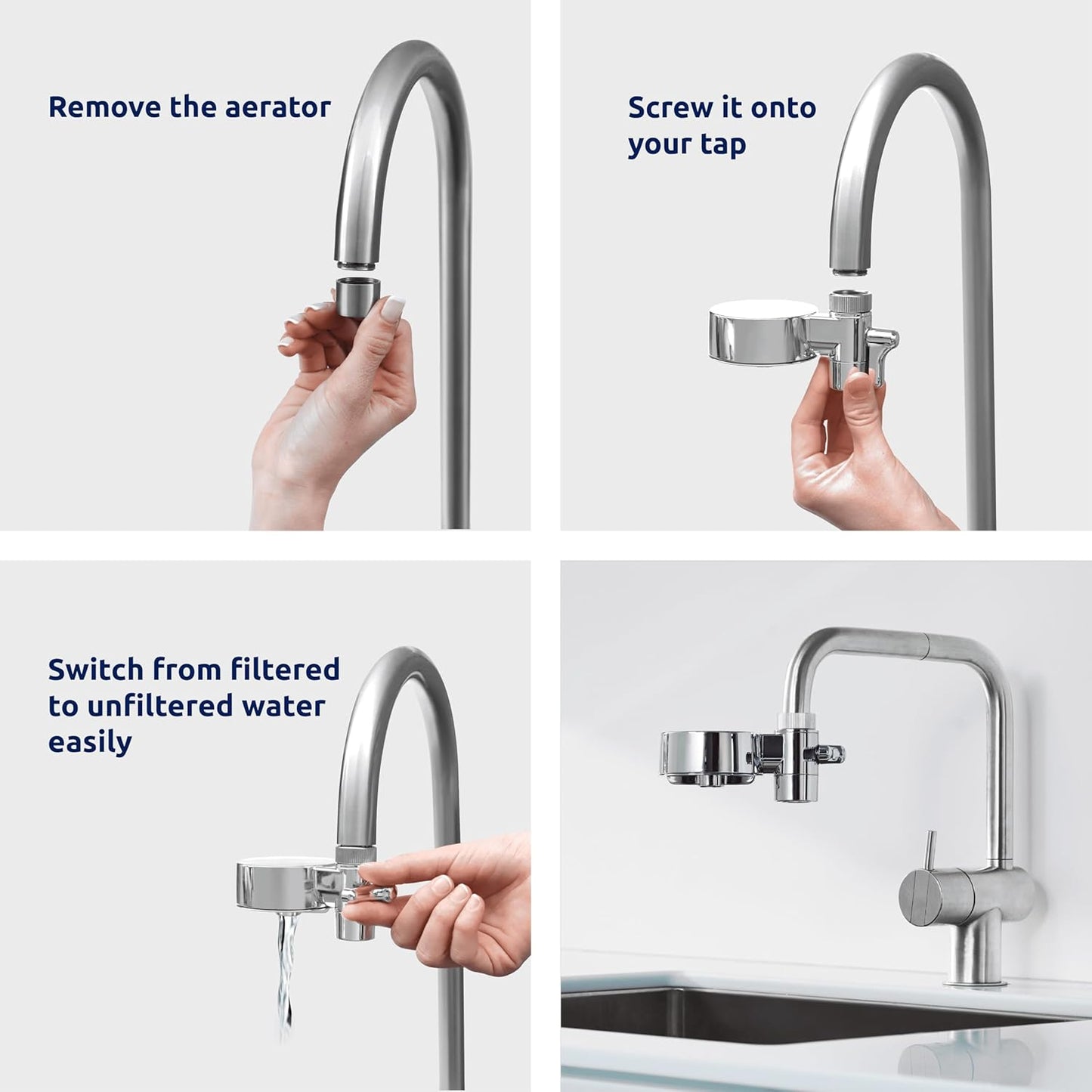 EcoPro Compact Wasserfilter-Set (inkl. 6 Kartuschen), Verchromt + 6 Ersatzkartuschen