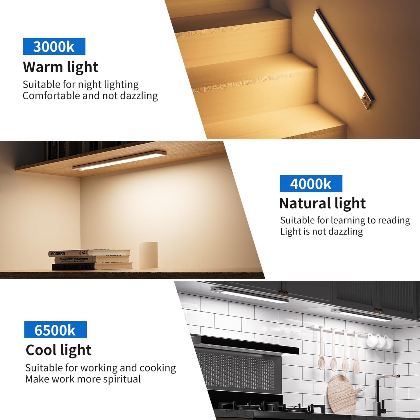 2er-Set LED-Schrankbeleuchtung mit Bewegungsmelder, 3000k/4000k/6500k 41cm*2