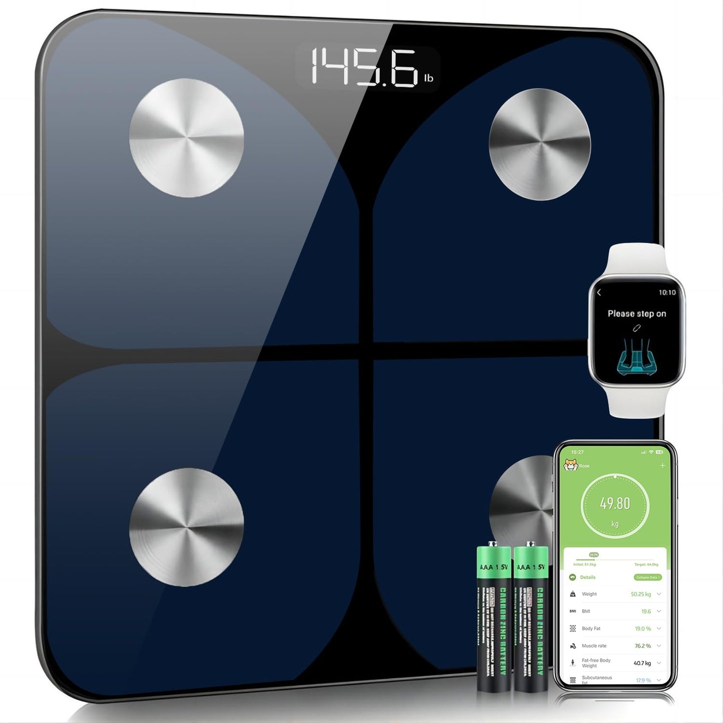Körperfettwaage mit App und Bluetooth-Funktion, Blau 26*26cm