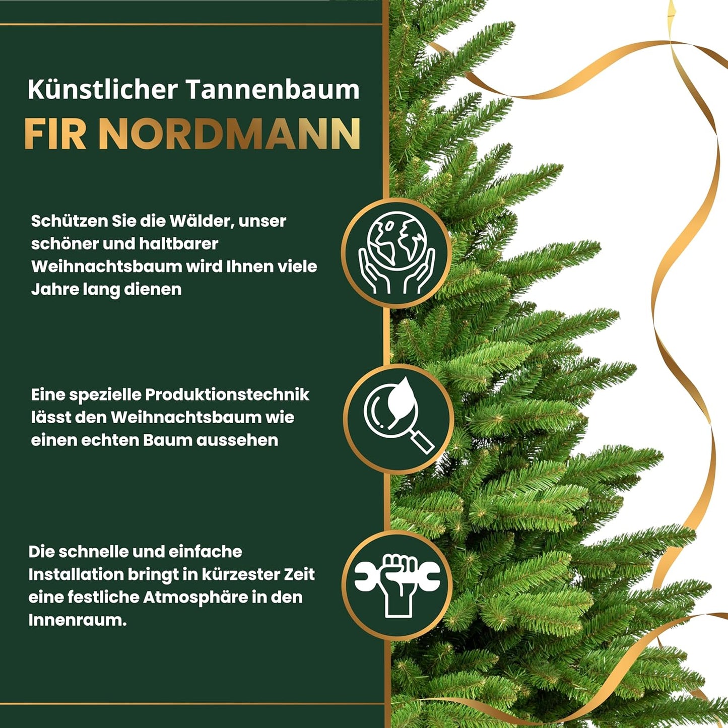 Künstlicher Weihnachtsbaum Nordmanntanne 180cm, Grün (Pvc Folie) 180 cm