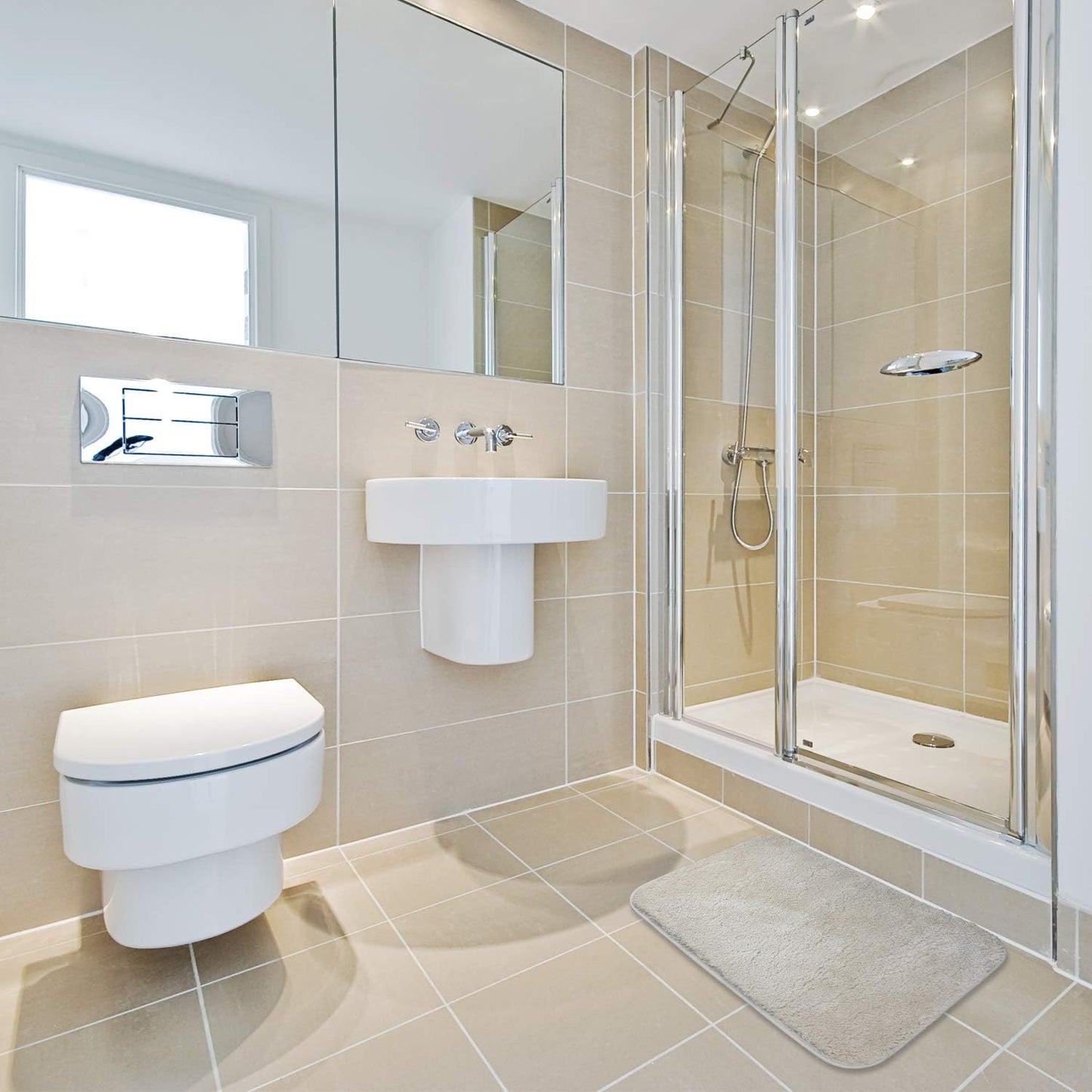 Rutschfester Hochflor-Badteppich, 60x90 cm, 60 x 90 cm (Rechteckig) Beige