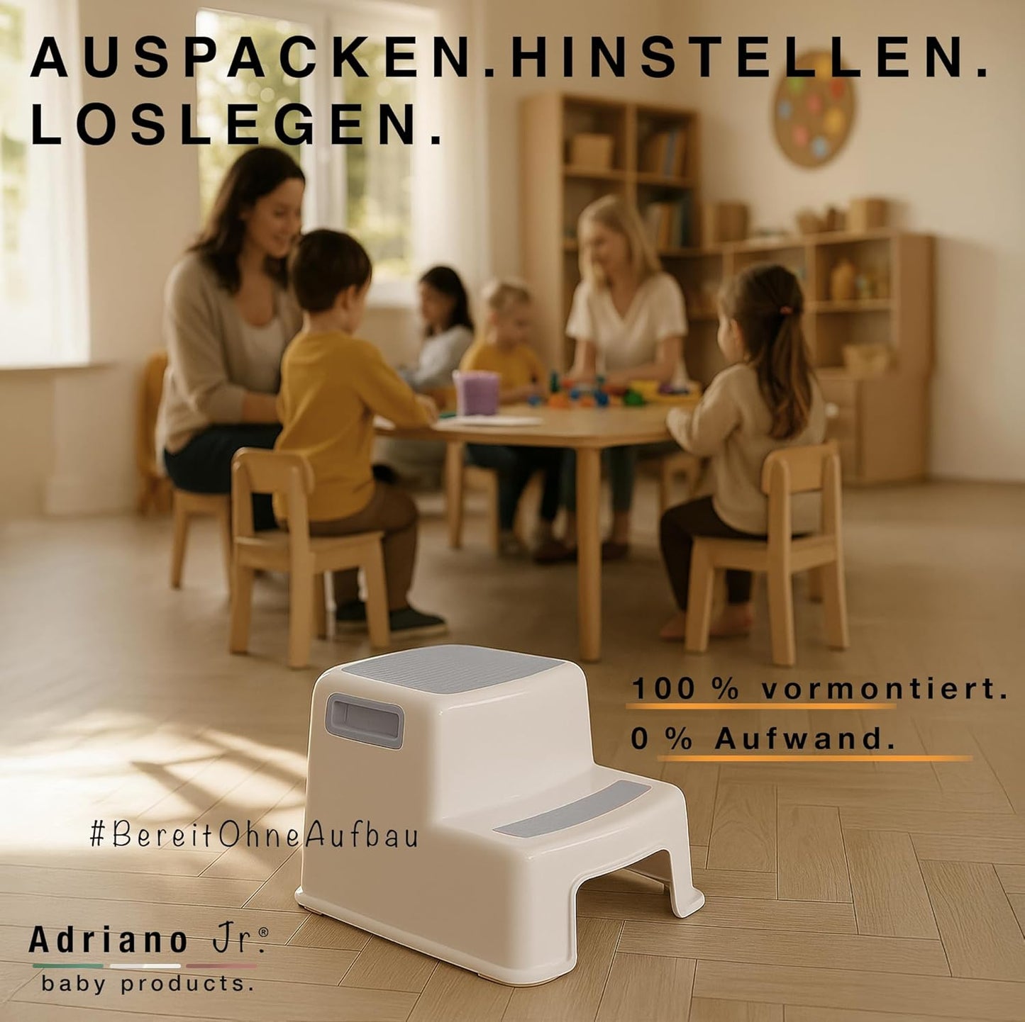 2-stufiger Tritthocker für Kinder & Erwachsene, Grau