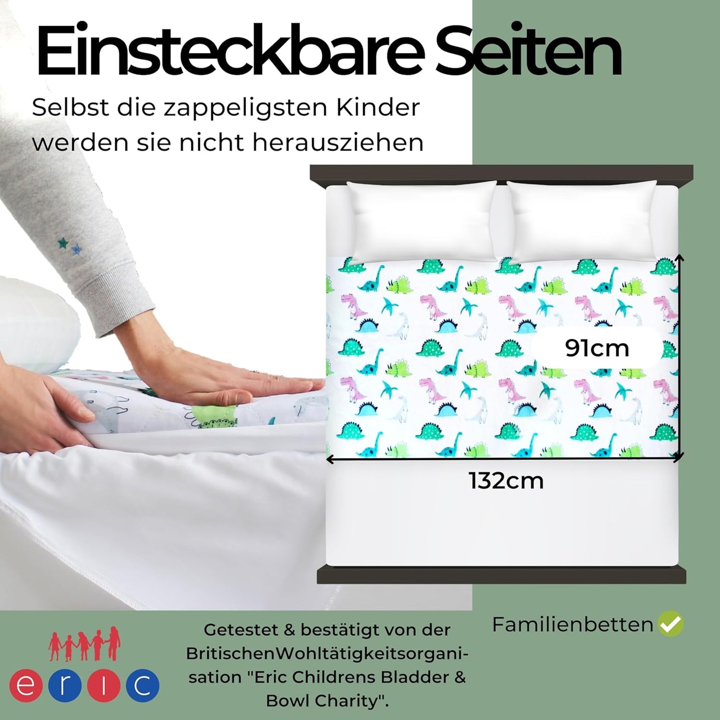 Wasserdichte Bettunterlage für Einzel- & Jugendbetten, Dino, Dino - Gross (Bis 140 Cm Breite) 1er-Pack