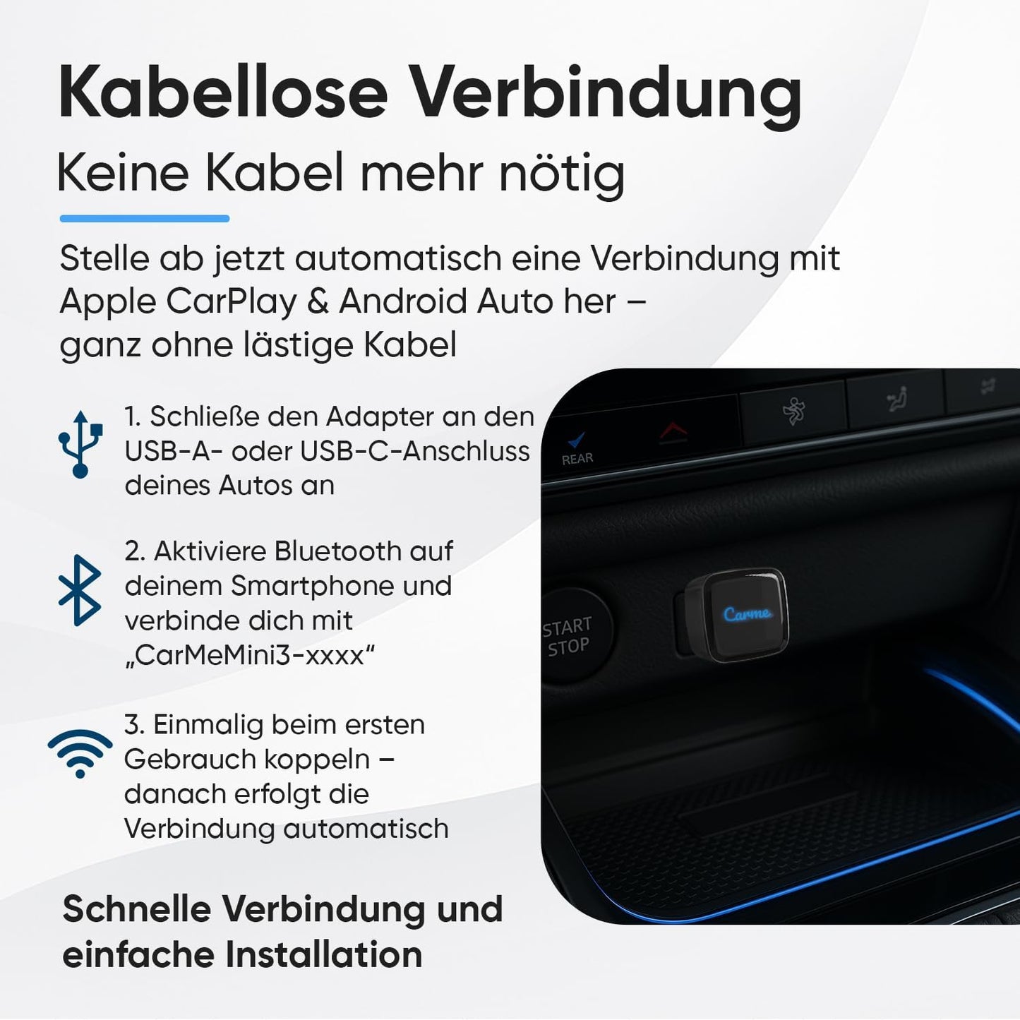 Ultra Mini 2-in-1 CarPlay & Android Auto Adapter, Schwarz