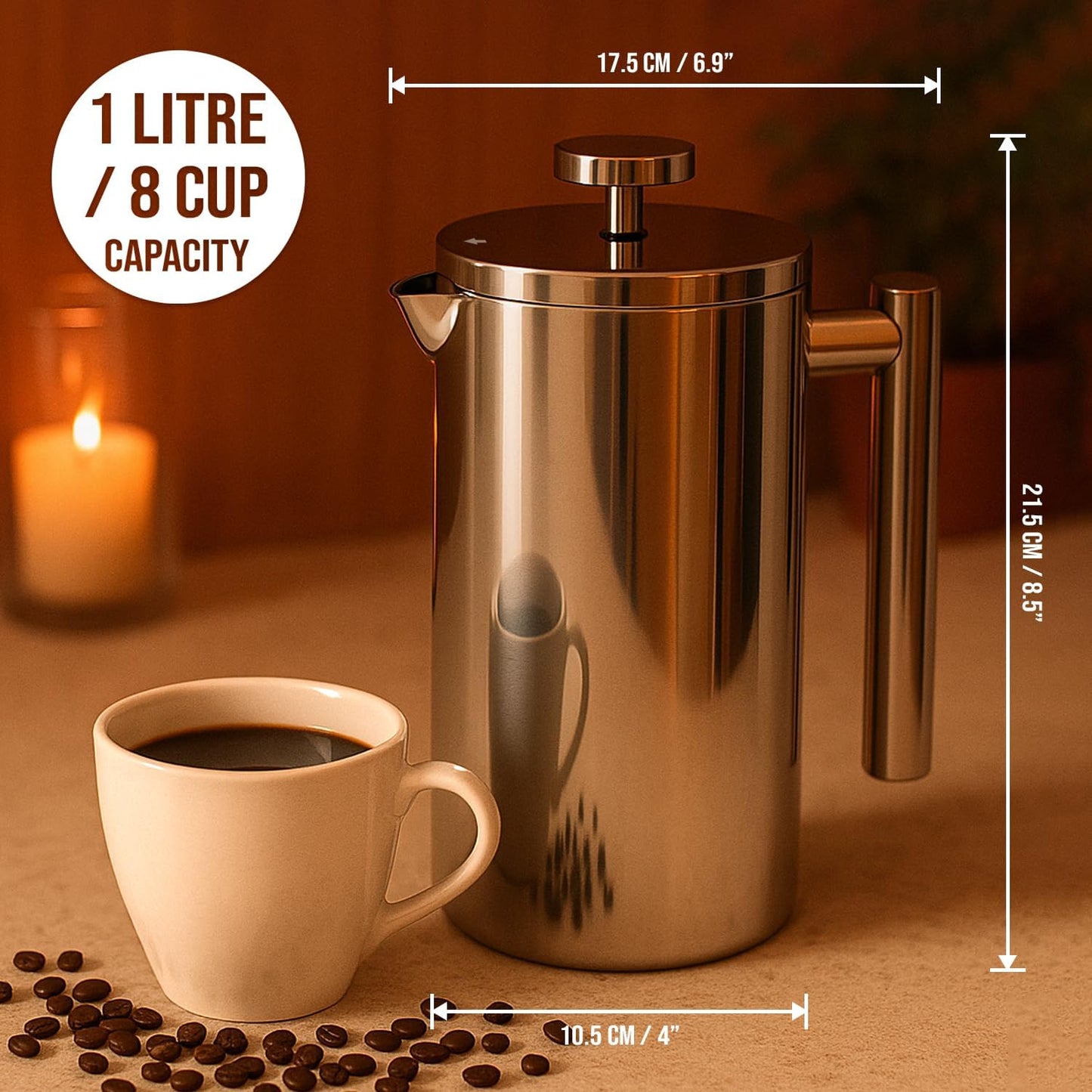 Edelstahl French Press 1L Kaffeemaschine