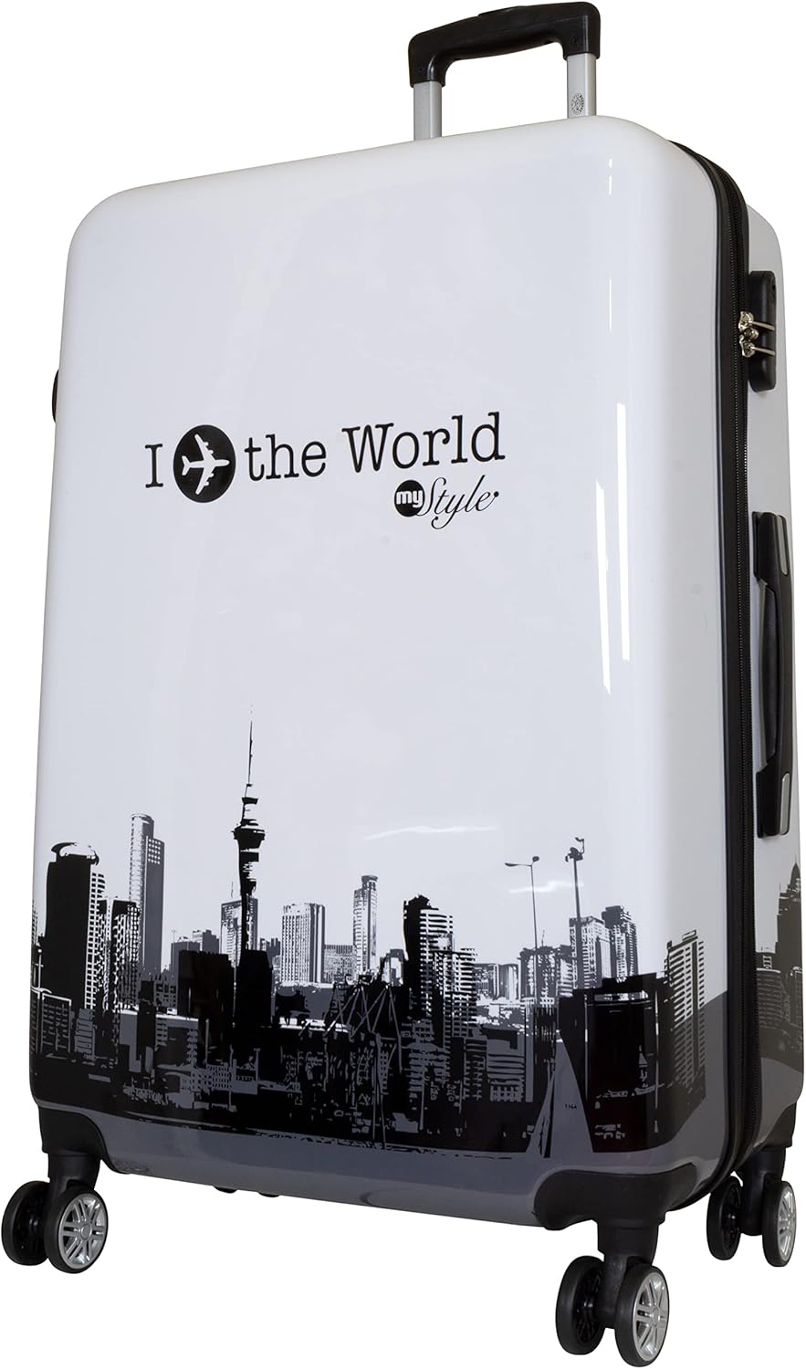 Hartschalen-Reisekoffer mit Dehnungsfalte Fly The World, Reisekoffer - Größe L Fly The World Weiß