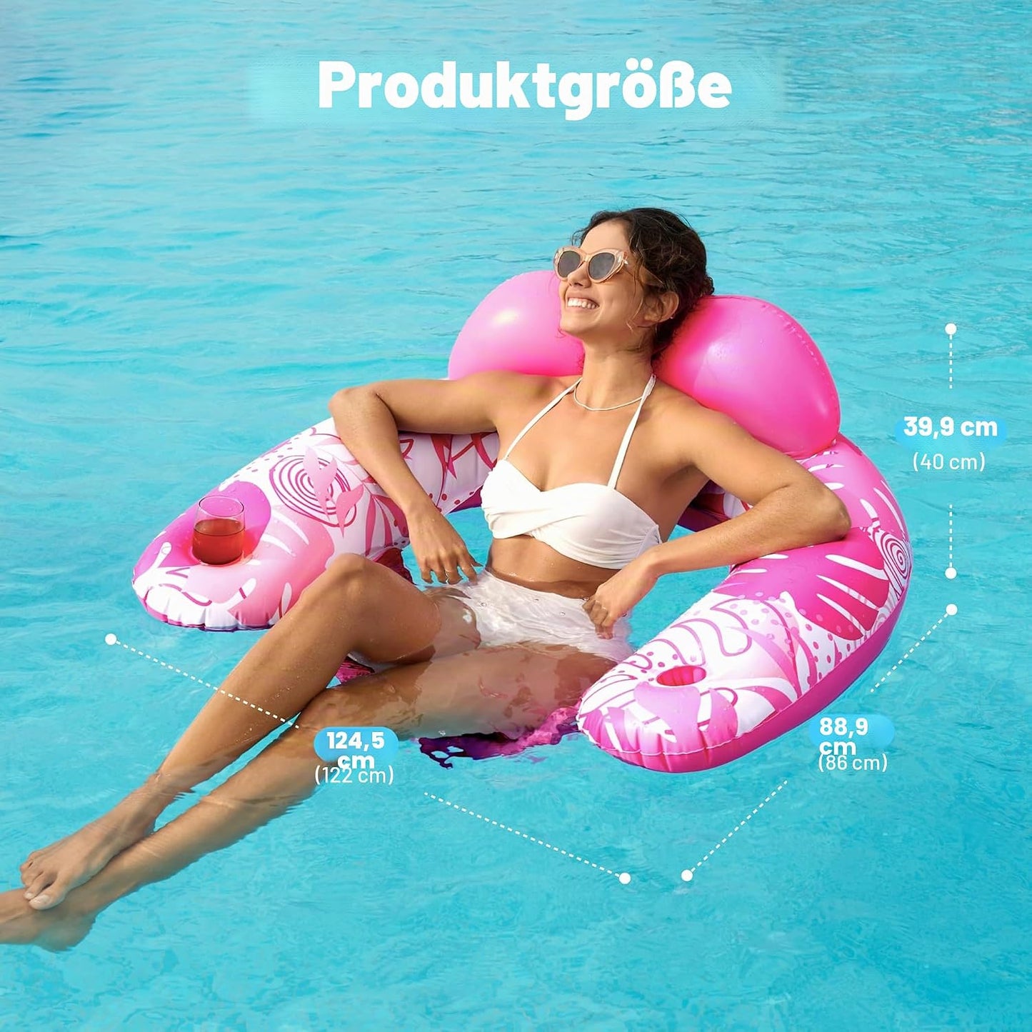 Aufblasbare Pool-Flösse mit Getränkehaltern, 2er-Set, Blau, Rosa
