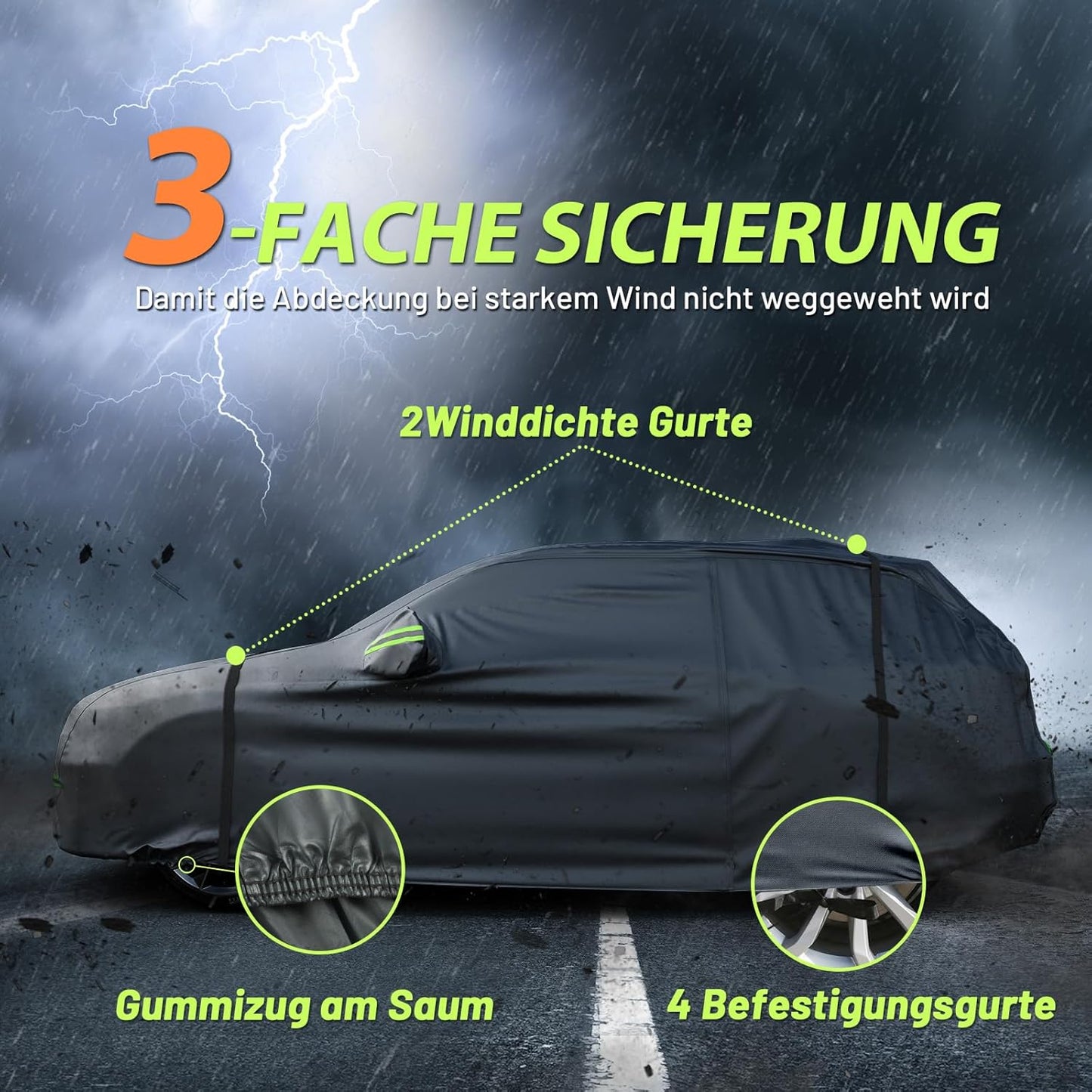 Staubdichte Autoabdeckung für SUVs, Schwarz / 480cm-505cm SUV