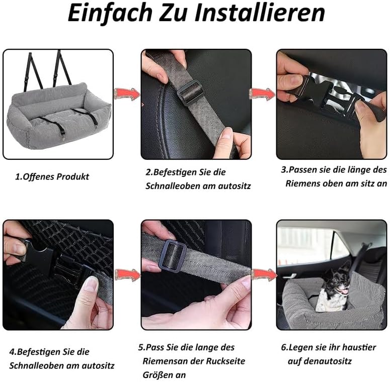 Hundeautositz mit Sicherheitsgurt, Schwarz-Weiss(XL)