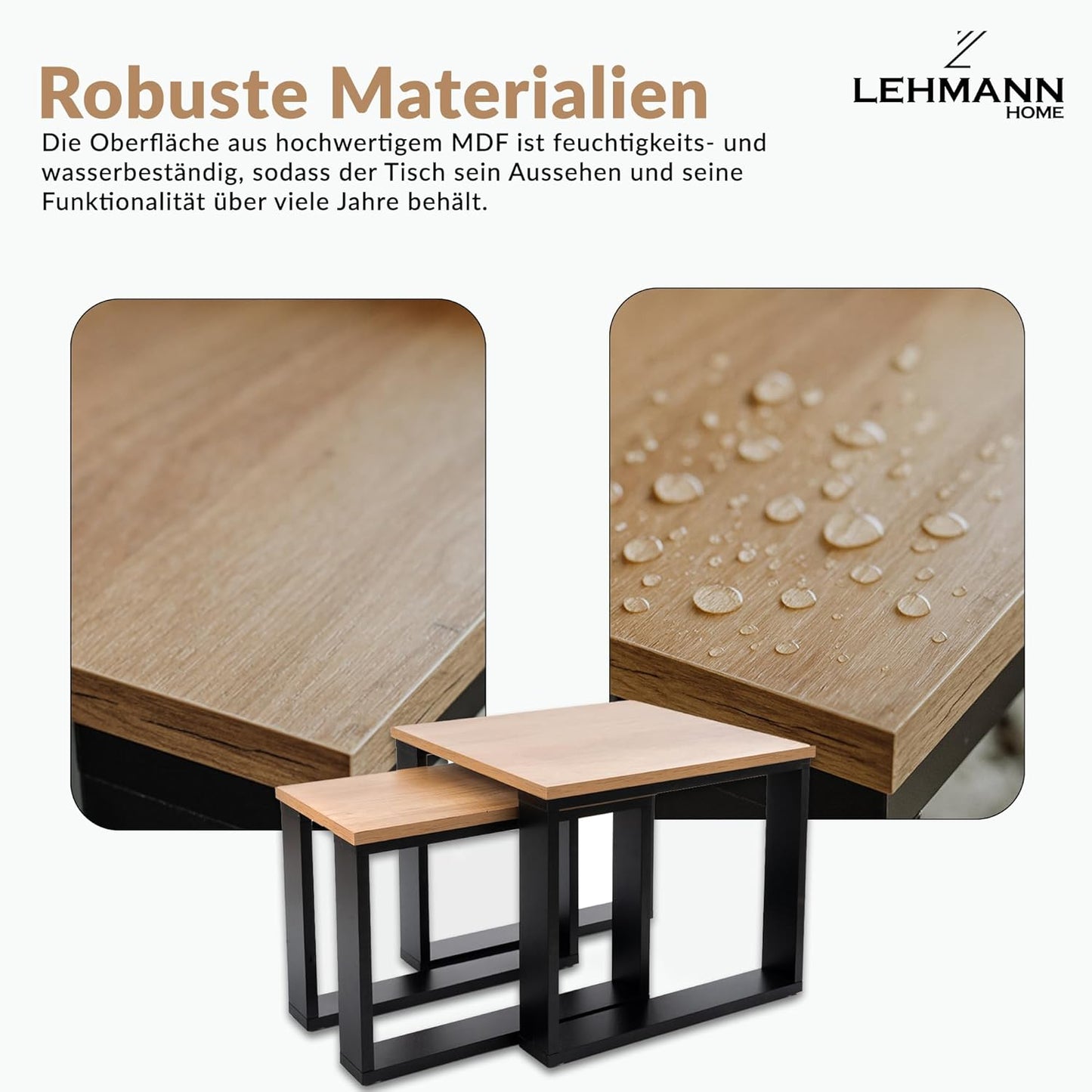 2-teiliges Wohnzimmertisch-Set, Schwarz