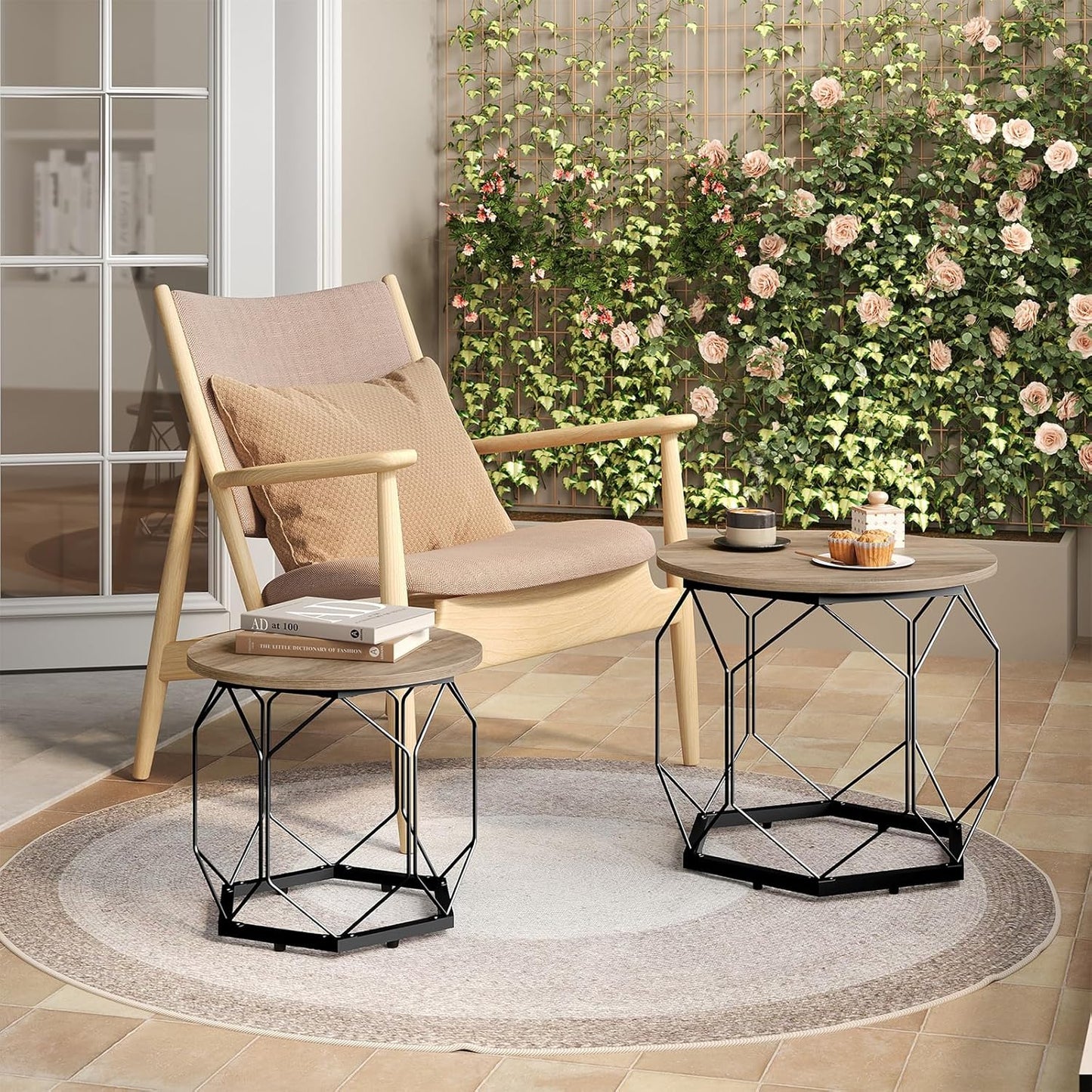 2er Couchtisch-Set, Graue Holzoptik