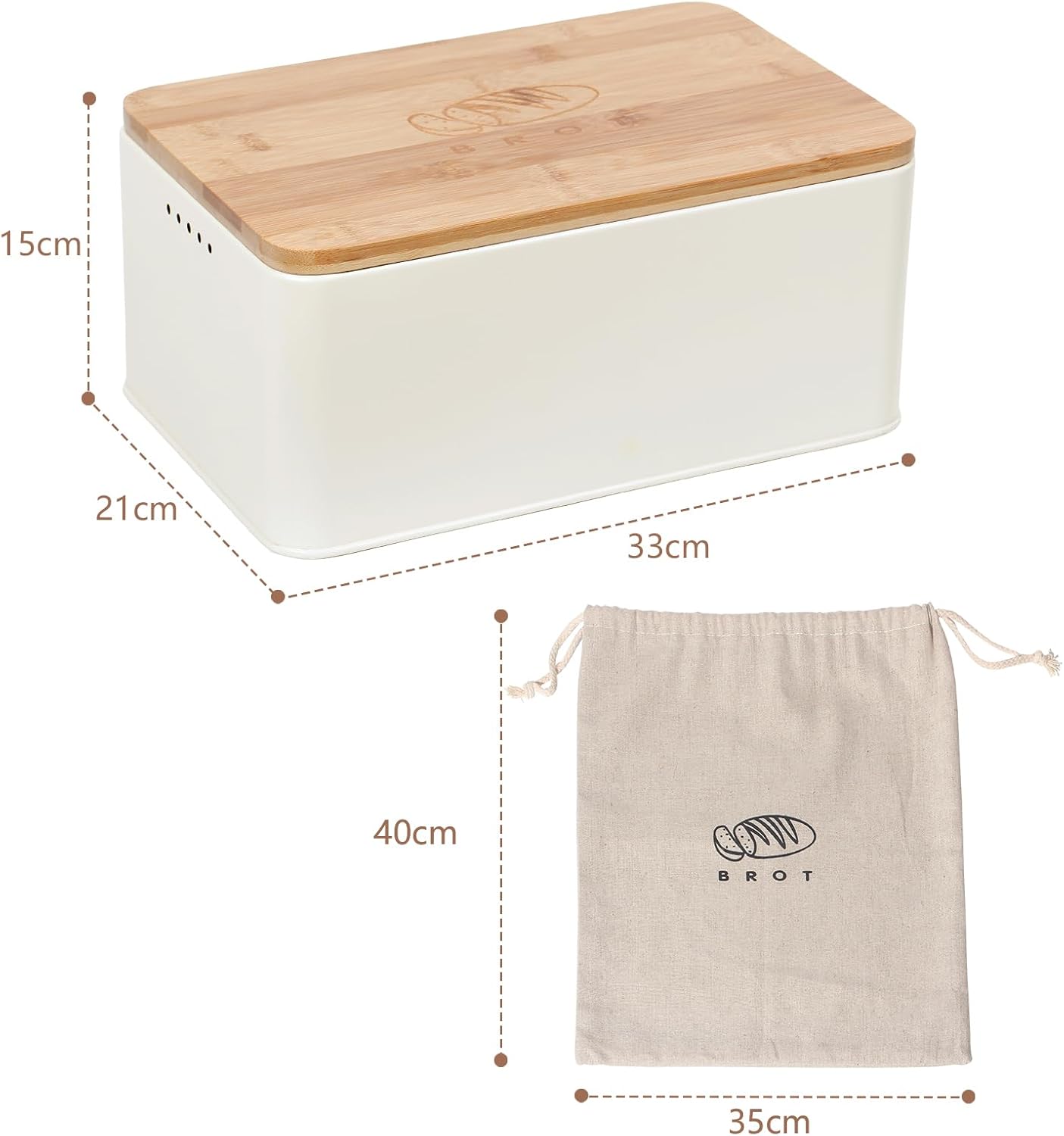 Brotkasten mit Schneidebrett und Brotbeutel, Beige