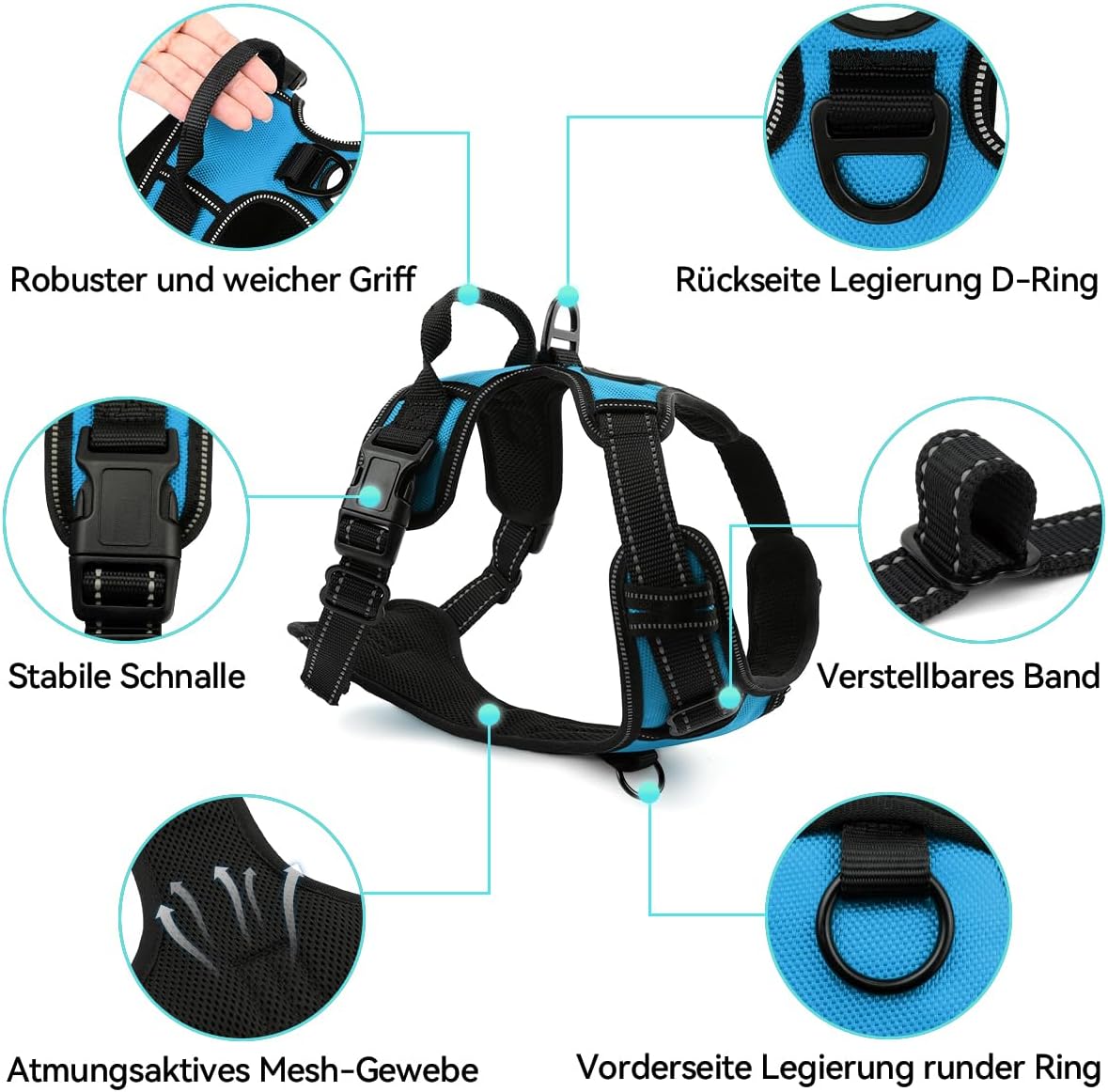 Reflektierendes Hundegeschirr, XL (1er Pack) Blau