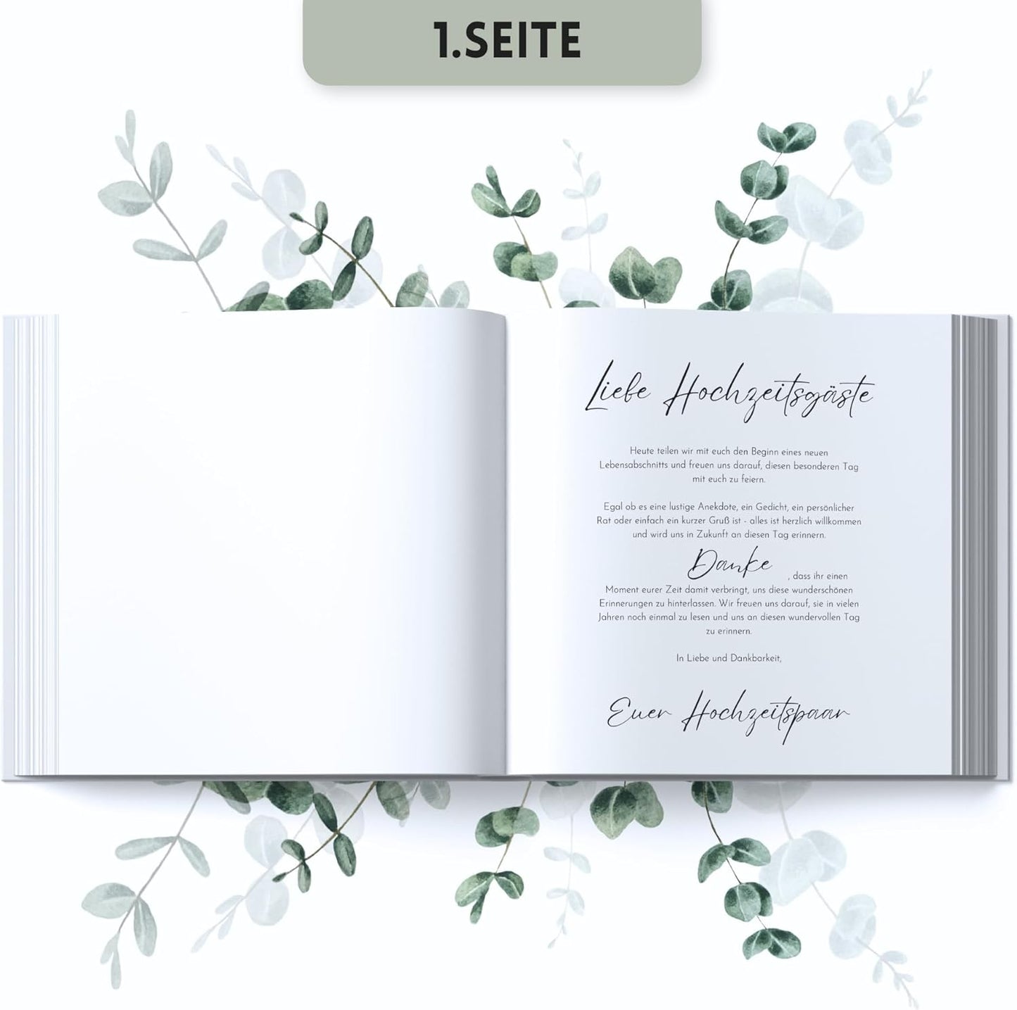 Hochzeitsgästebuch mit Fragen zum Ausfüllen, 88 Doppelseiten