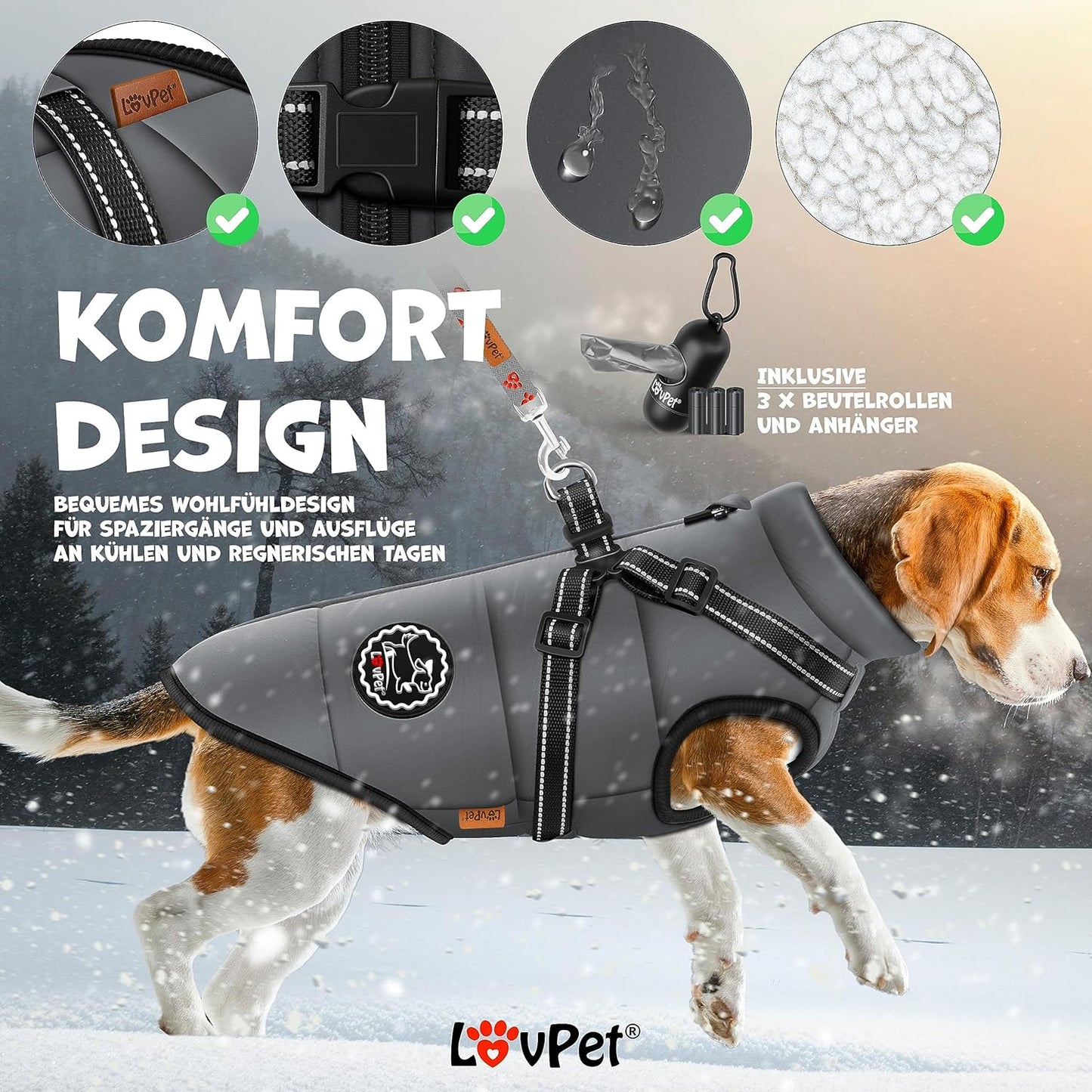 Hundemantel mit Geschirr und Extras, 5XL Anthrazit