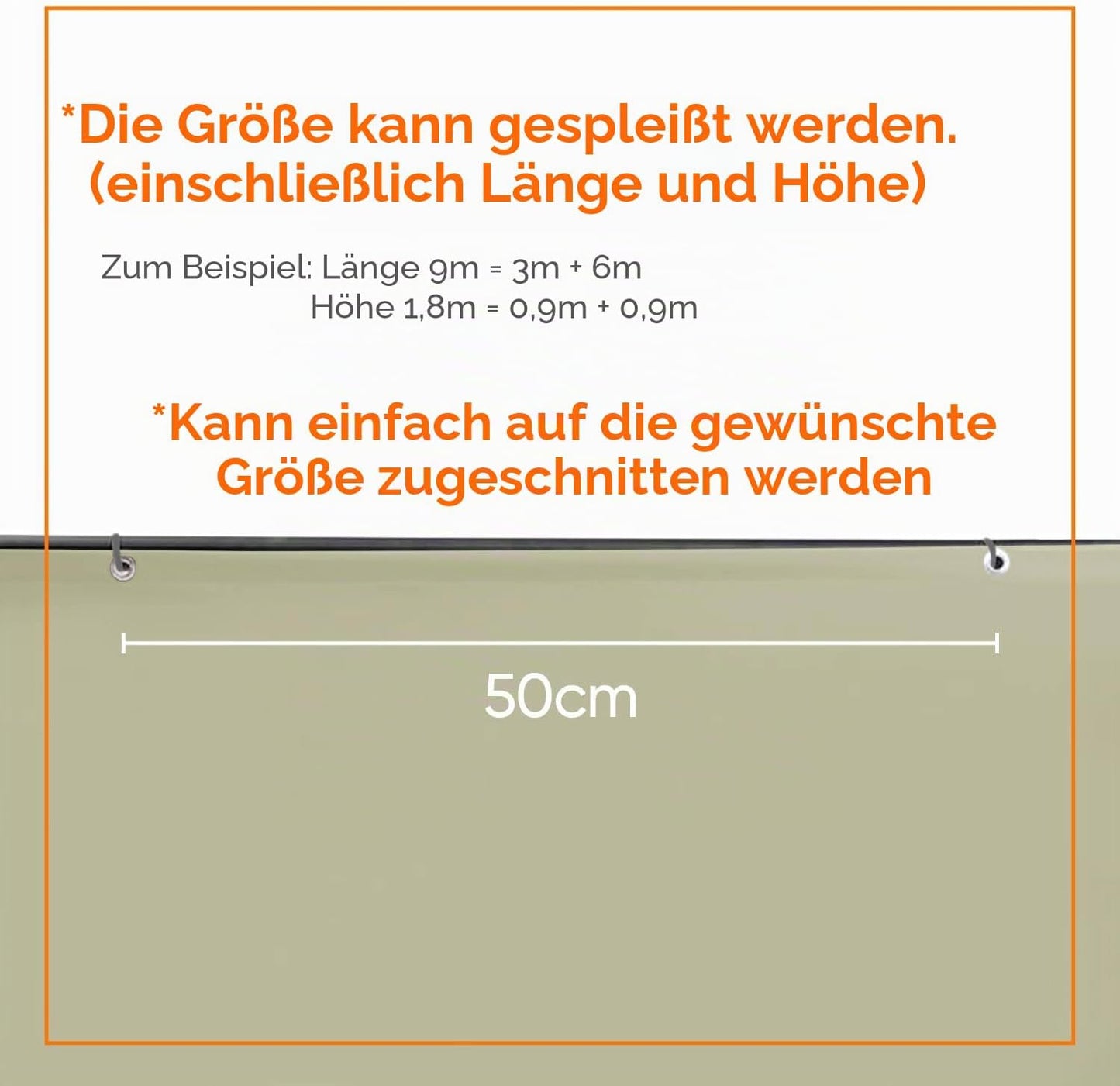 Balkonsichtschutz mit Zubehör, 0.8x6m (mit Kabelbindern & Kordeln) Taupe