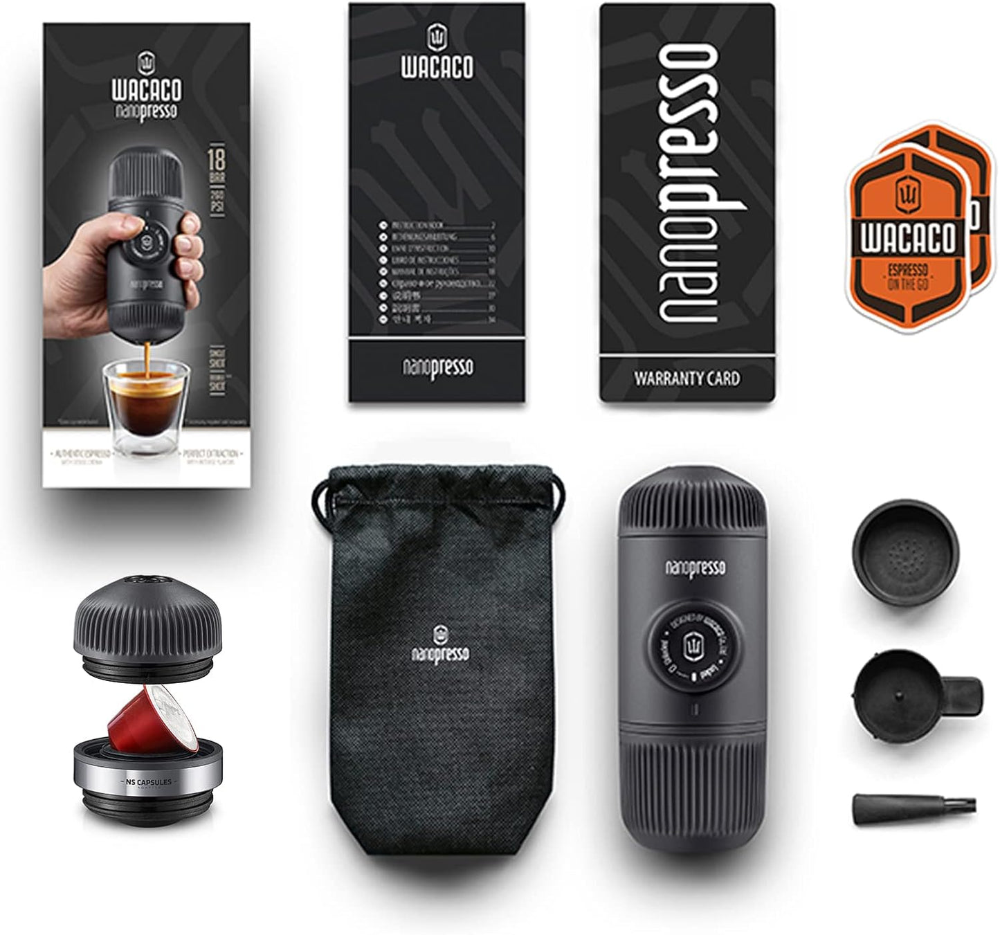 Nanopresso Tragbare Espressomaschine mit NS-Adapter, Dunkelgrau-manuell