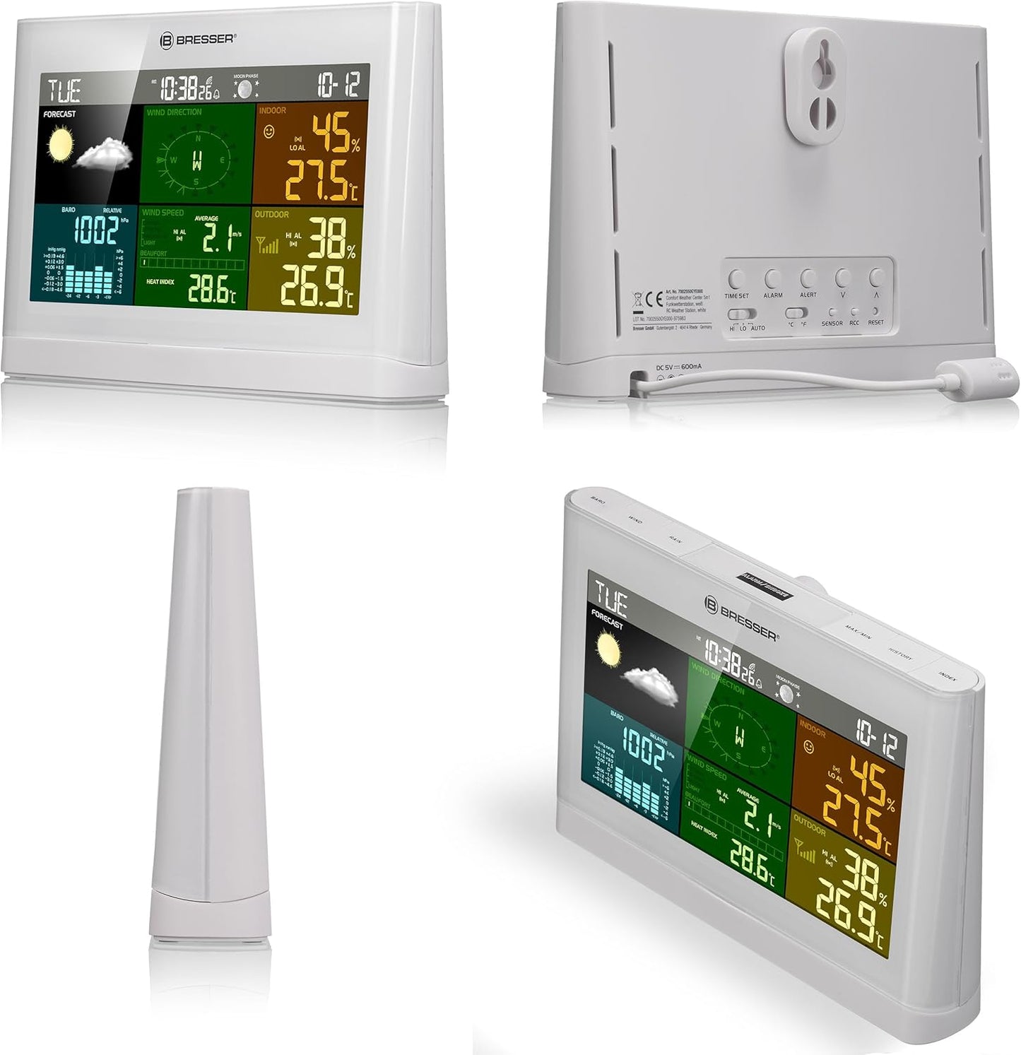 5-in-1 Funk-Wetterstation mit Aussensensor, weiss Single