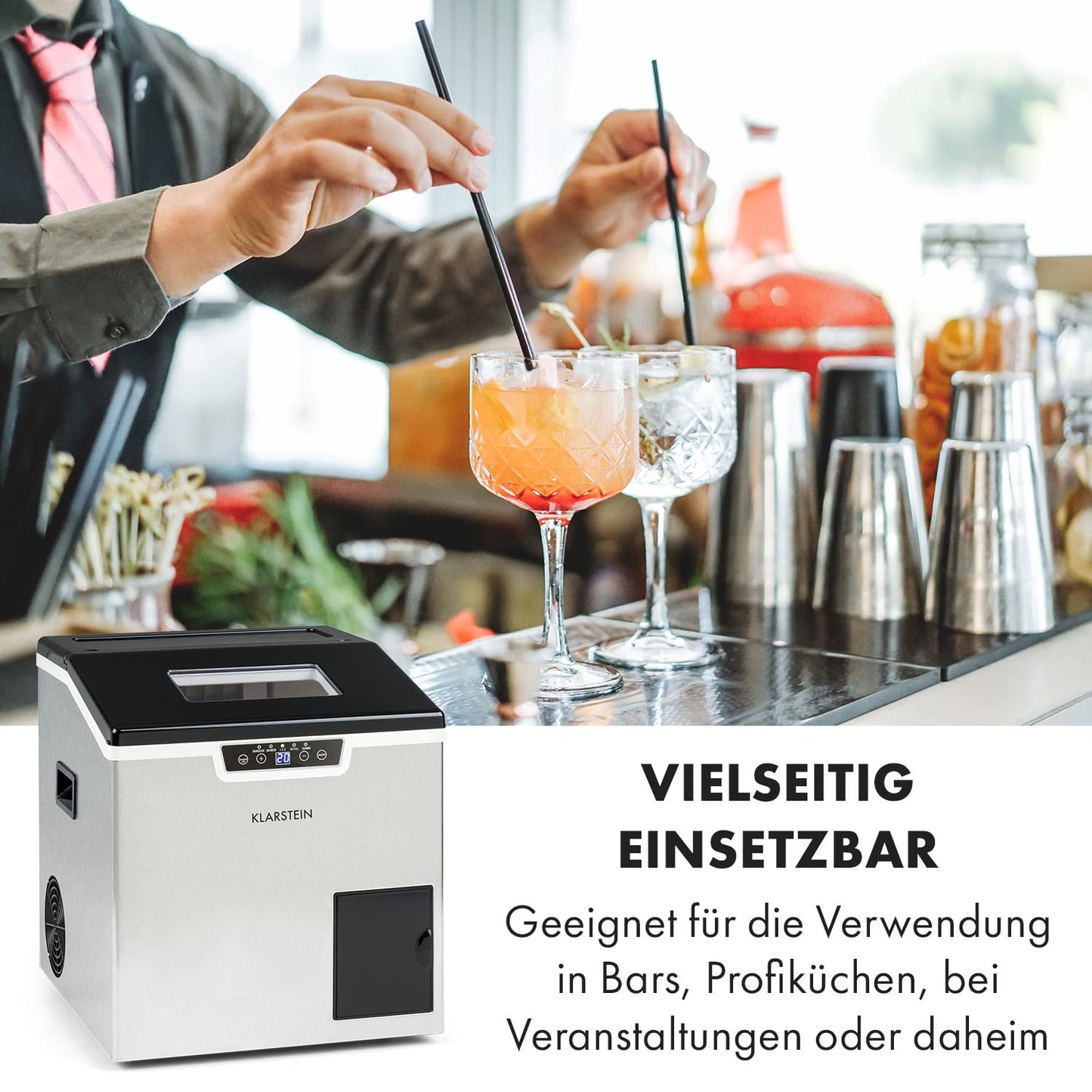 Eiswürfelmaschine, 20 kg Würfel Crushed Eis /  Grau / Schwarz