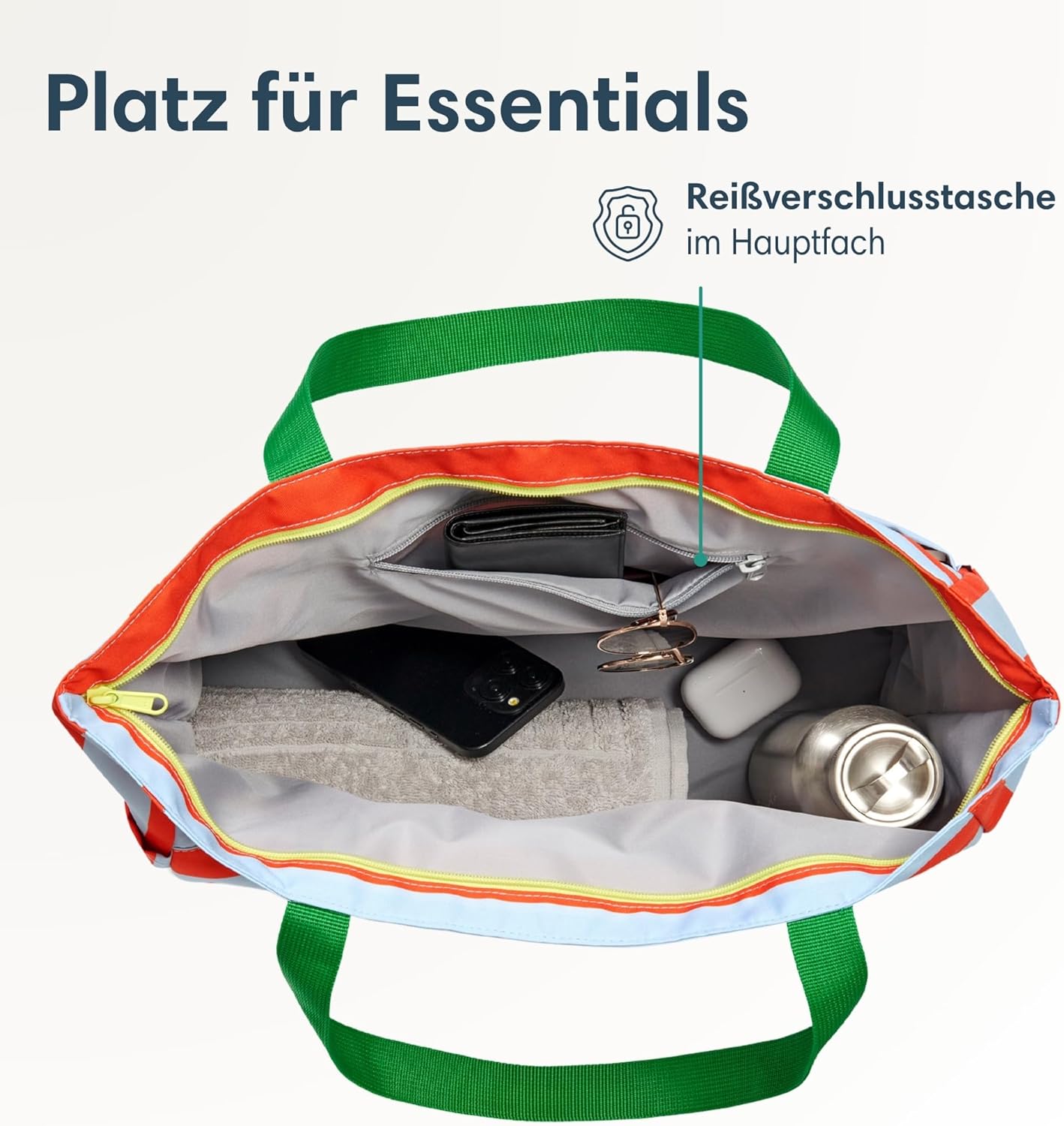 Strandtasche Linn mit Reissverschluss, Orange - Gestreift