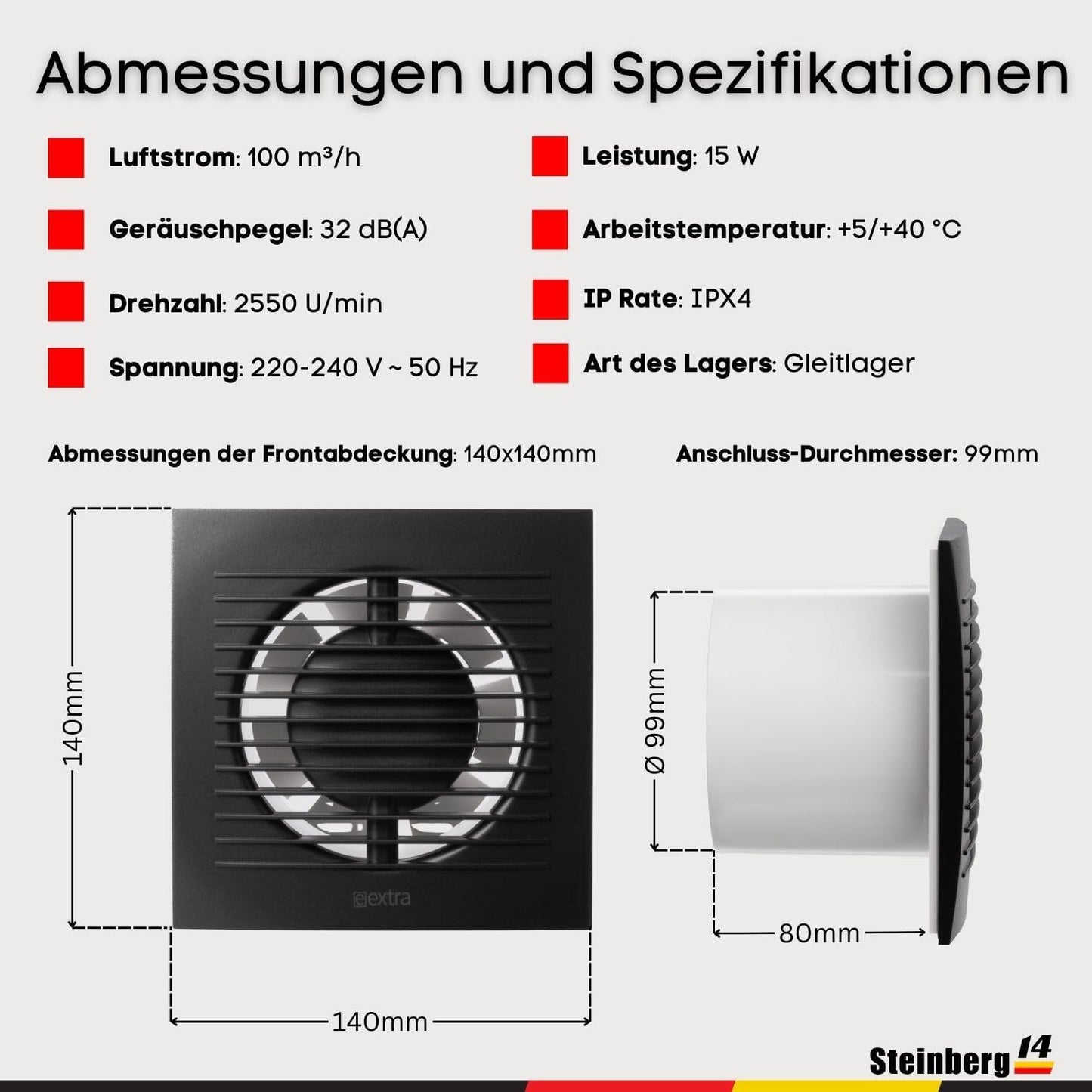 Abluftventilator EE100, Ø 100mm Anthrazit
