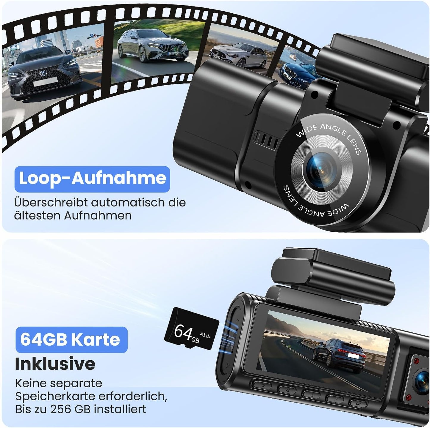 D5 4K Dashcam mit 3-Kanal-Aufnahme & GPS/WiFi, D5