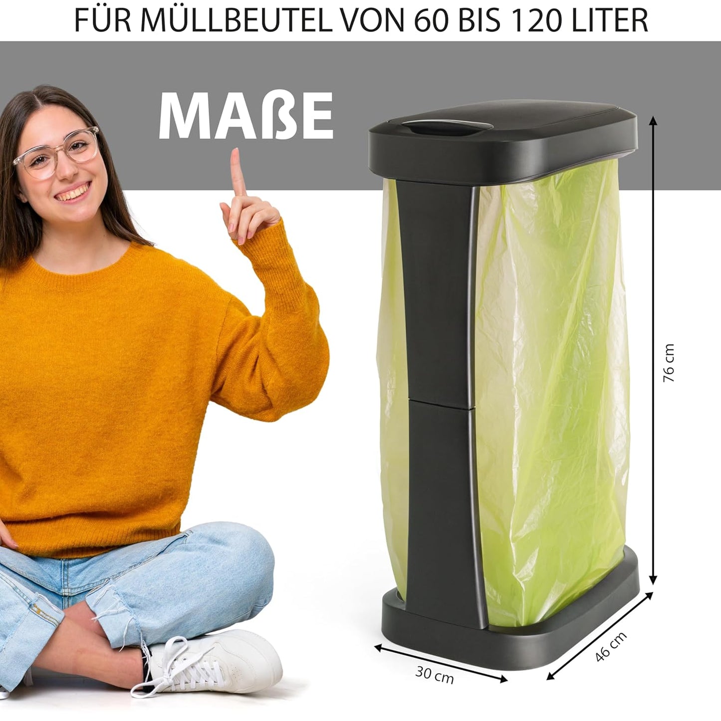 Müllsackständer mit Schwingdeckel, Schwarz 2