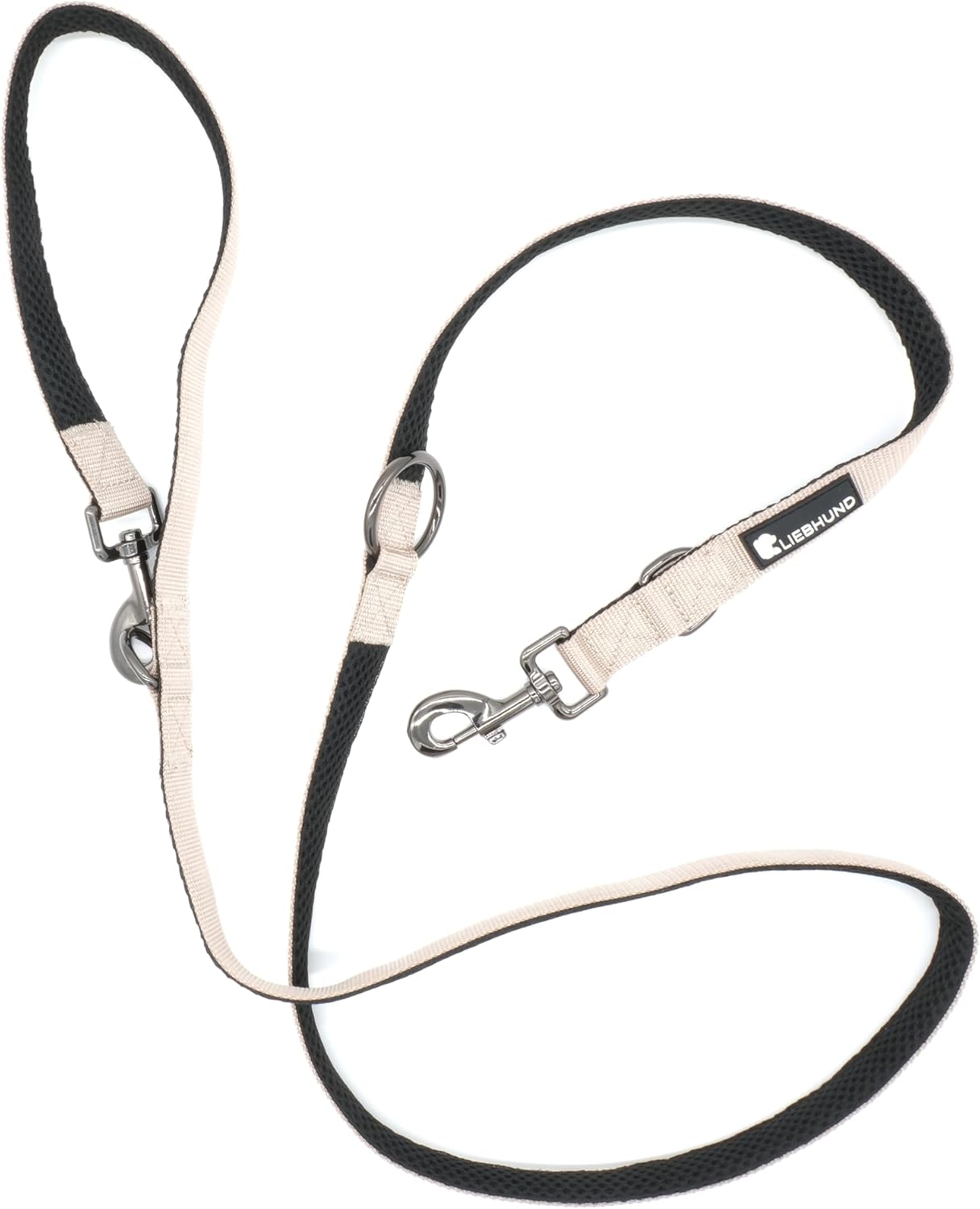 Verstellbare Hundeleine mit Mesh-Gewebe, Beige/Schwarz