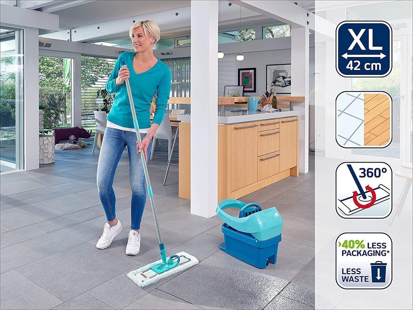Rückenschonender Bodenwischer Profi XL Micro Duo, Allrounder, Eco Verpackung